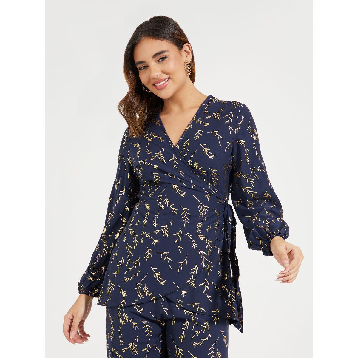 Styli Foil Print Wrap Top & Pants Co-Ords-women-clothing-coordsets-image-2