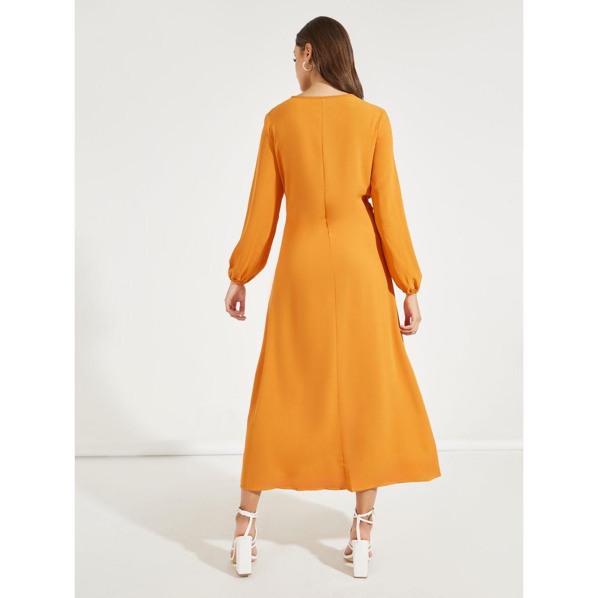 Styli Embroidery Detail V Neck Belted Midi Dress-women-clothing-dresses-image-6