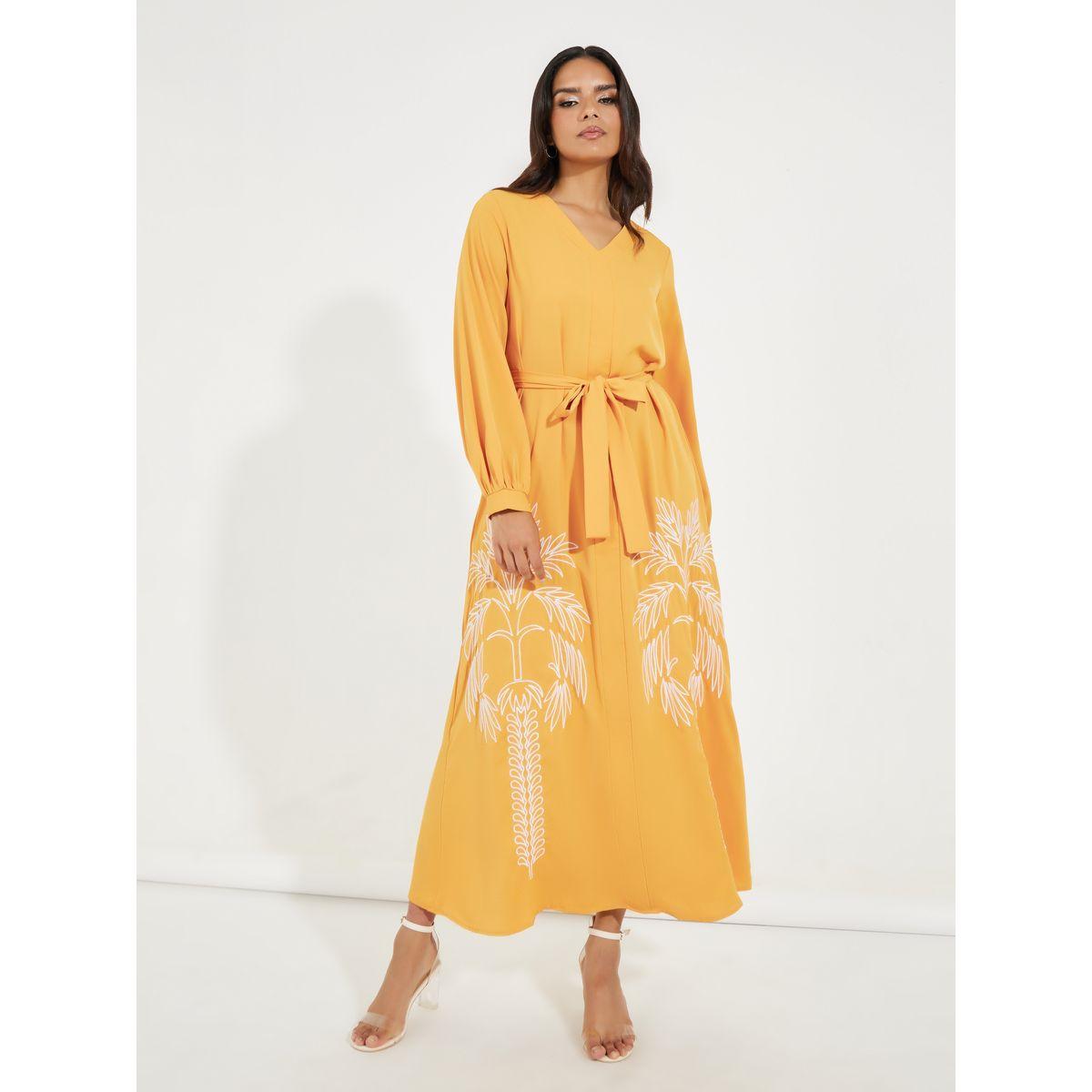 Styli Embroidered Panel Self Tie Belt Maxi Dress-women-clothing-dresses-image-4