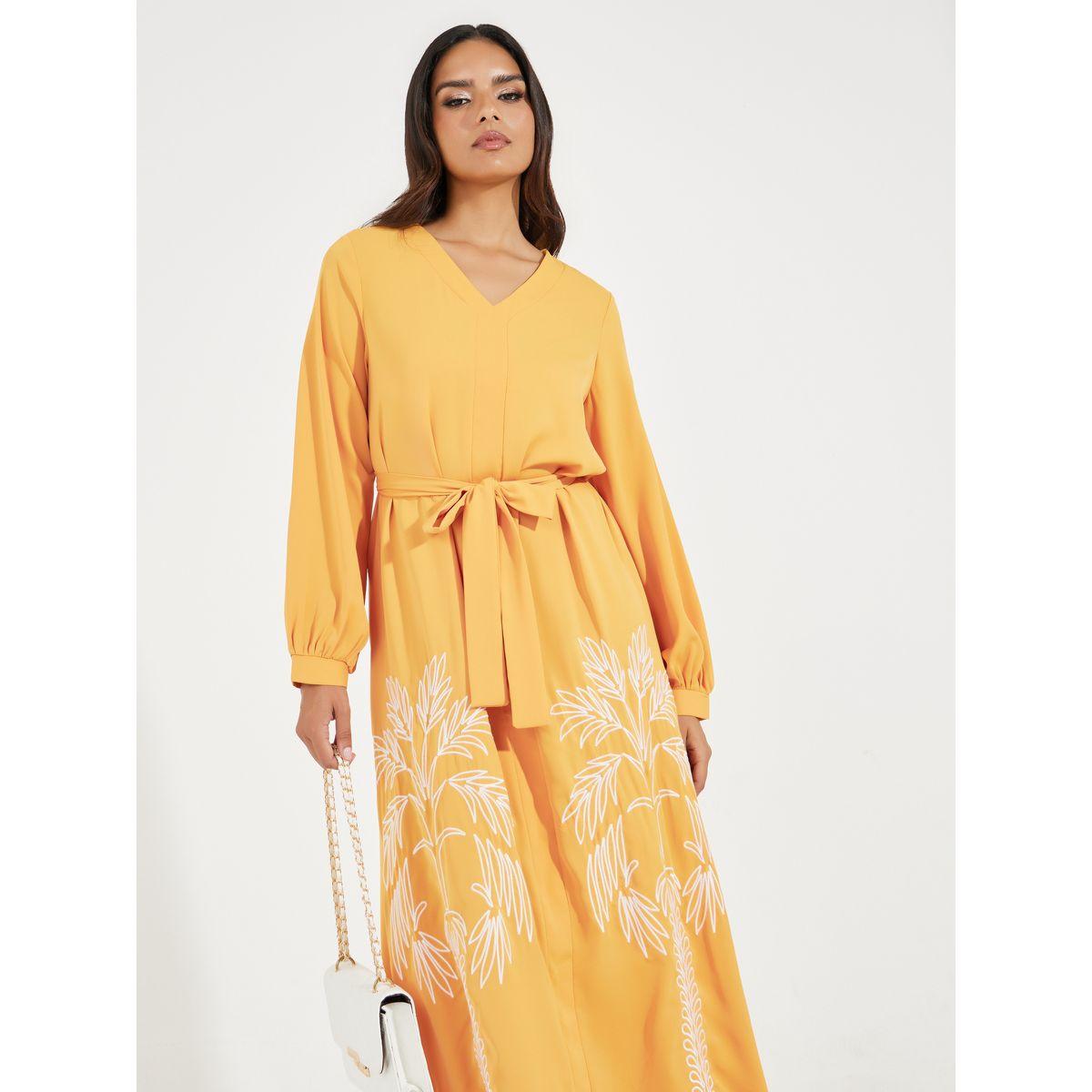 Styli Embroidered Panel Self Tie Belt Maxi Dress-women-clothing-dresses-image-5