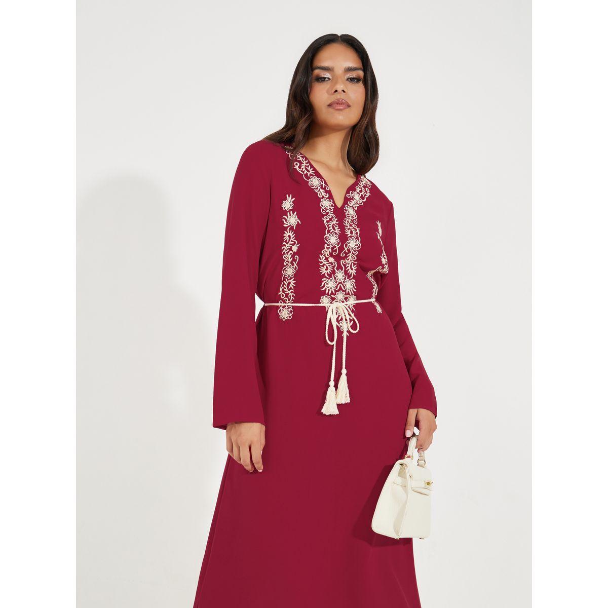 Styli Embroidery Detail Jalabiya with String Belt-women-arabicclothing-jalabiyas-image-2