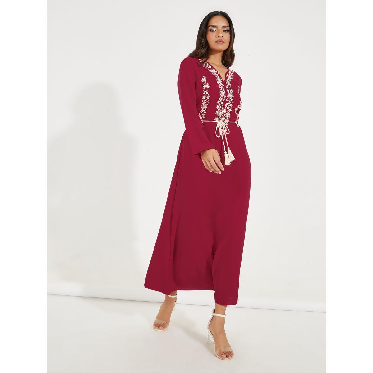 Styli Embroidery Detail Jalabiya with String Belt-women-arabicclothing-jalabiyas-image-4
