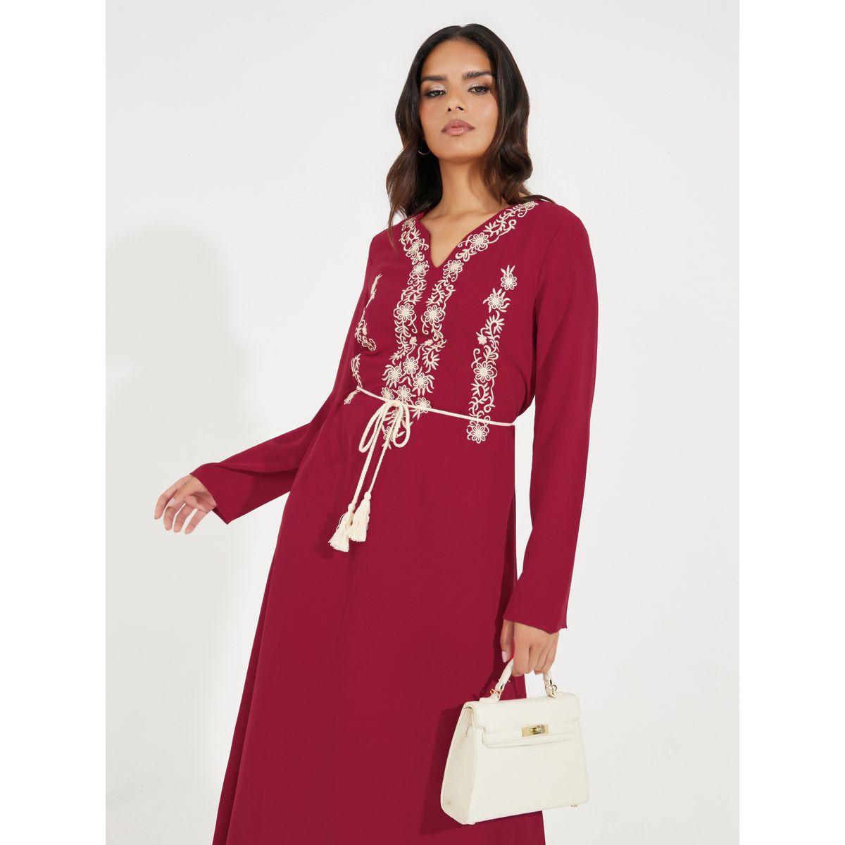 Styli Embroidery Detail Jalabiya with String Belt-women-arabicclothing-jalabiyas-image-5