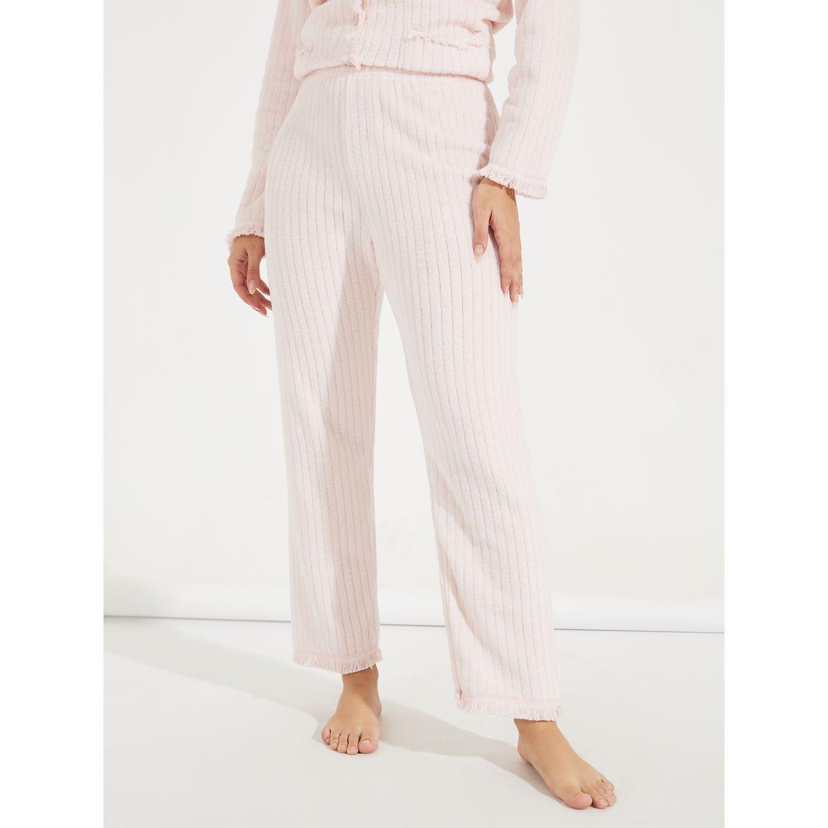 Styli Unwind Stripe Fleeced Frayed Edge Shirt & Pyjama Set-women-clothing-nightwear-pyjamas-longsets-image-5
