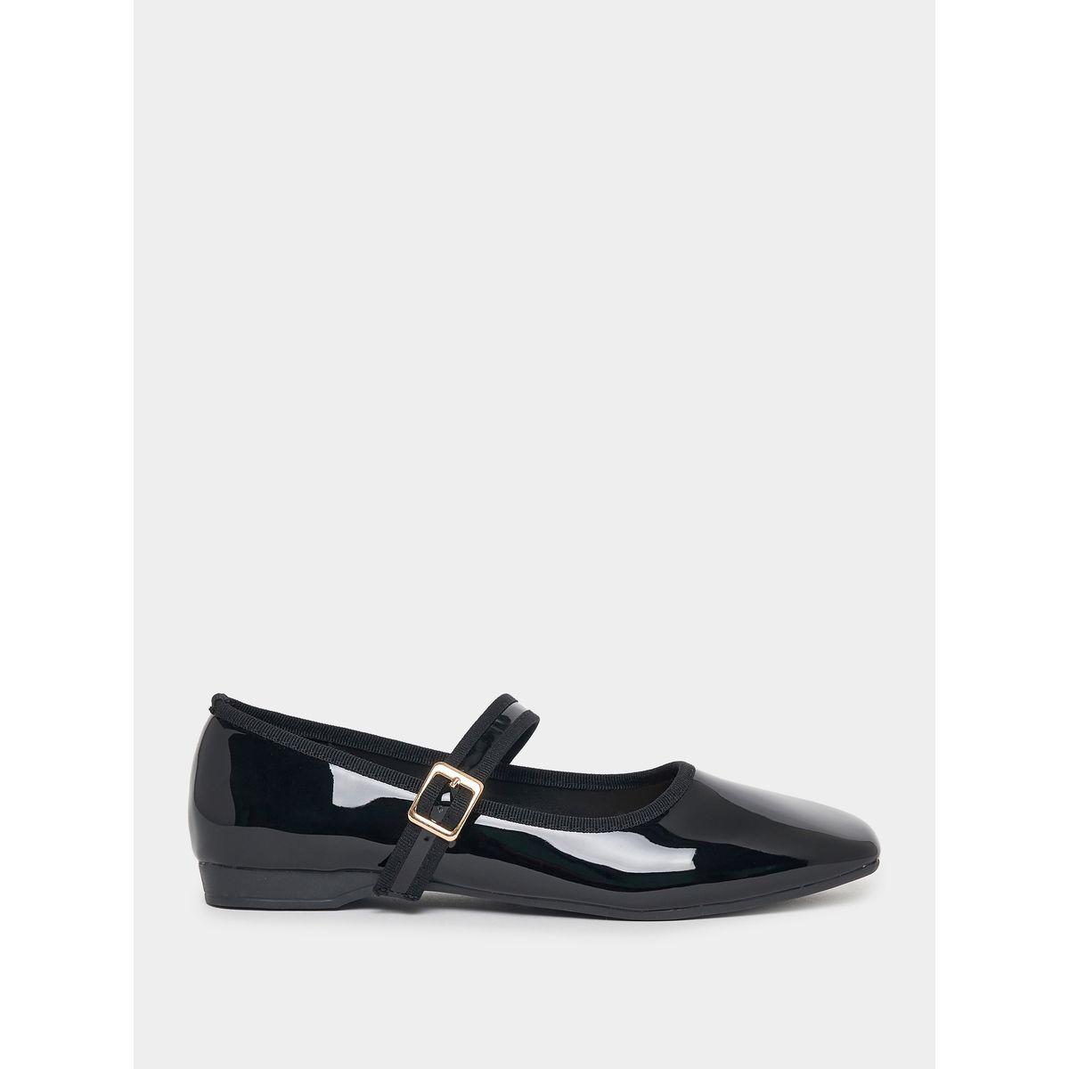Styli Patent Ballerina Shoes with Buckle Strap-women-shoes-sandals-flats-image-1