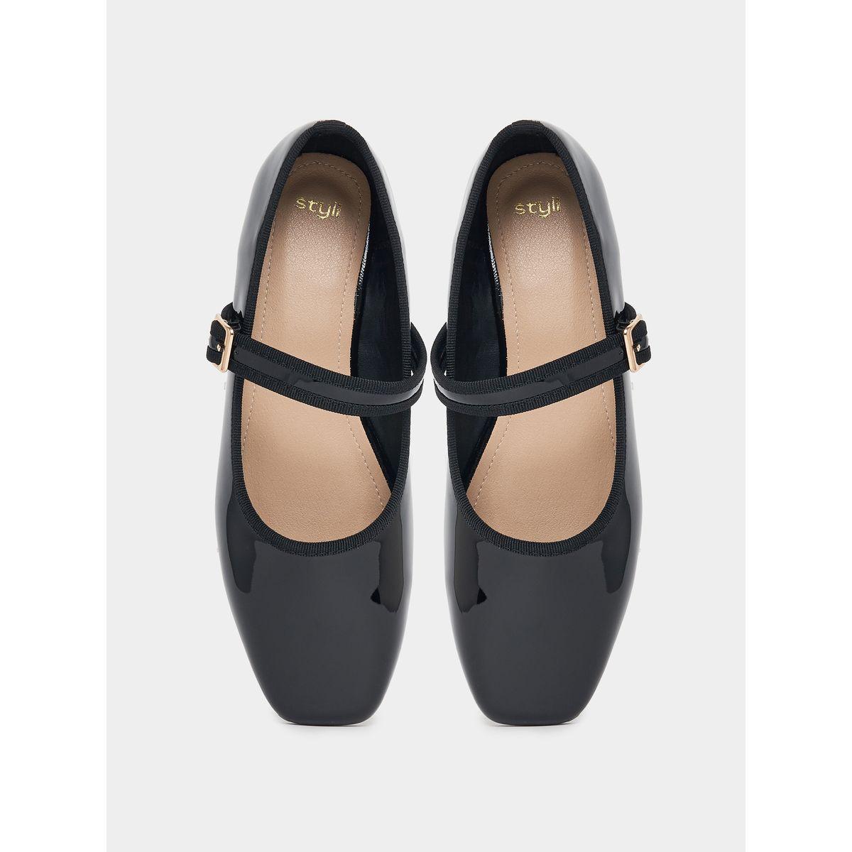 Styli Patent Ballerina Shoes with Buckle Strap-women-shoes-sandals-flats-image-5