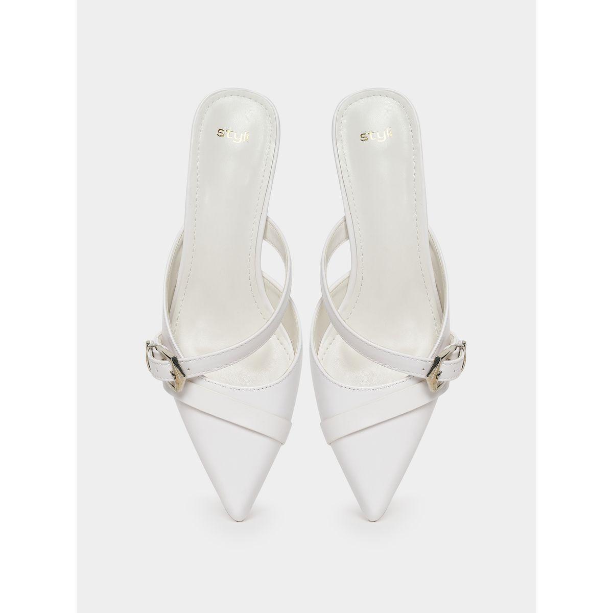 Styli Buckle Accent Pointed Toe Kitten Heel Mules-women-shoes-heels-image-5