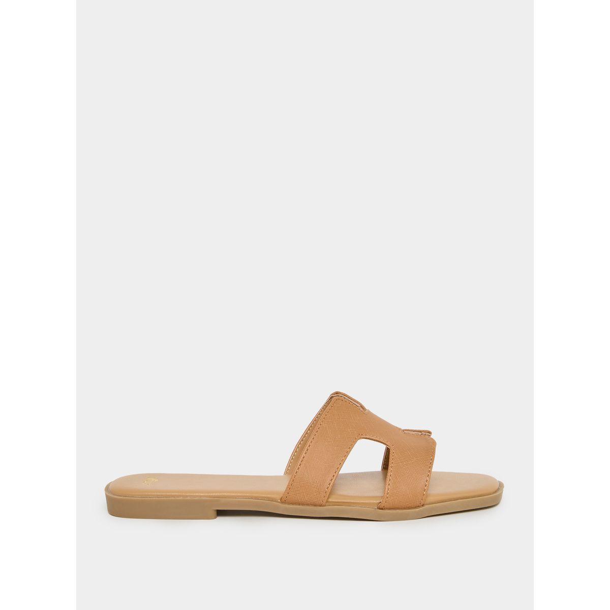 Styli Leather Look Cut-Out Detail Flat Sandals-women-shoes-sandals-flats-image-1