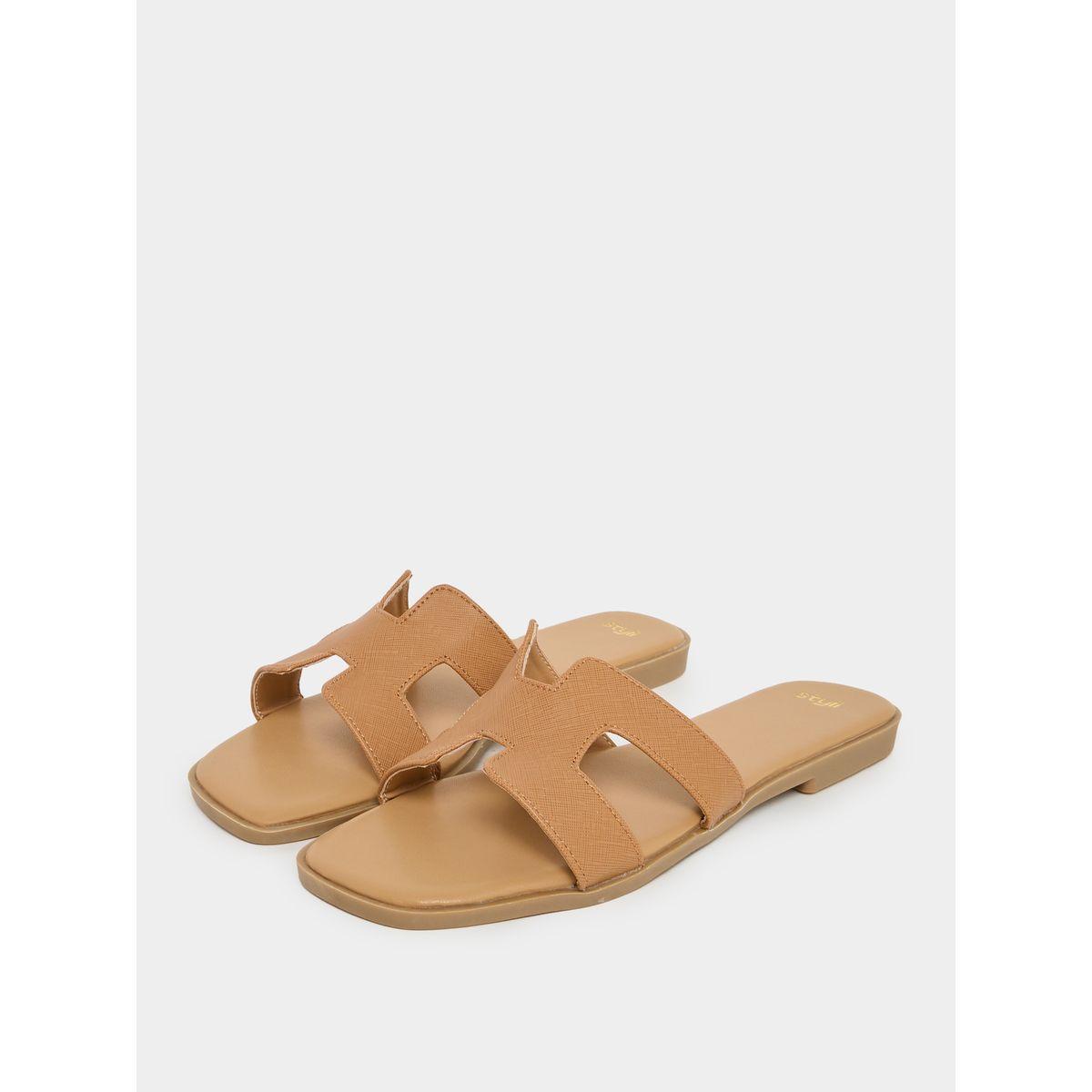 Styli Leather Look Cut-Out Detail Flat Sandals-women-shoes-sandals-flats-image-2