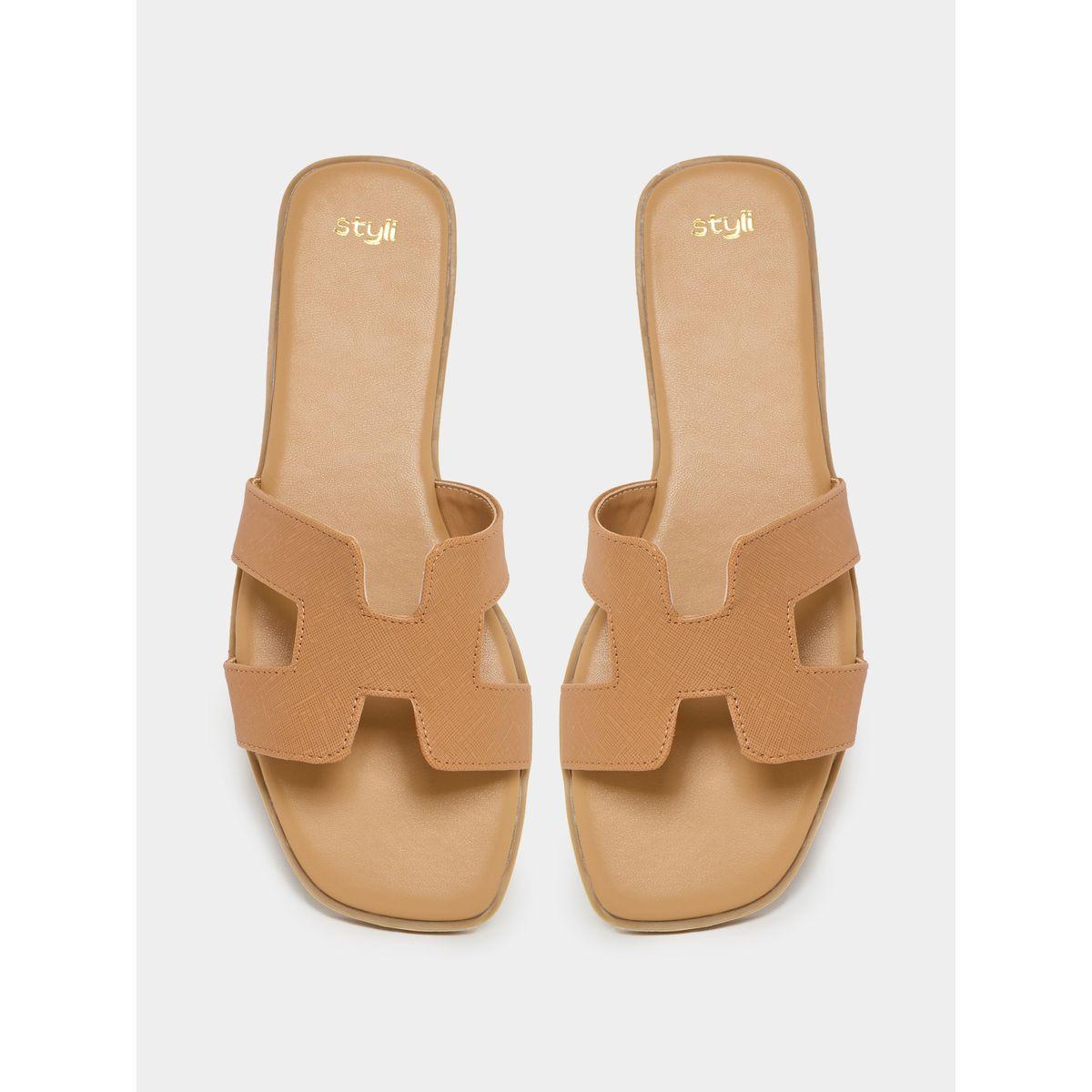 Styli Leather Look Cut-Out Detail Flat Sandals-women-shoes-sandals-flats-image-5