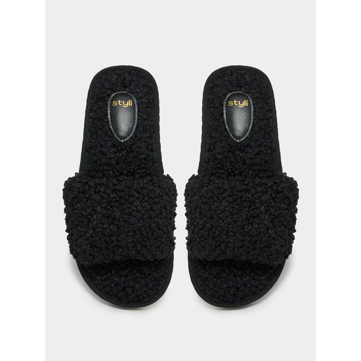 Styli Fleece Design Strap Bedroom Slippers-women-shoes-bedroomslippers-image-5