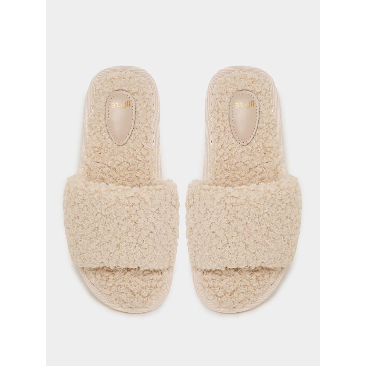 Styli Fleece Design Strap Bedroom Slippers-women-shoes-bedroomslippers-image-5