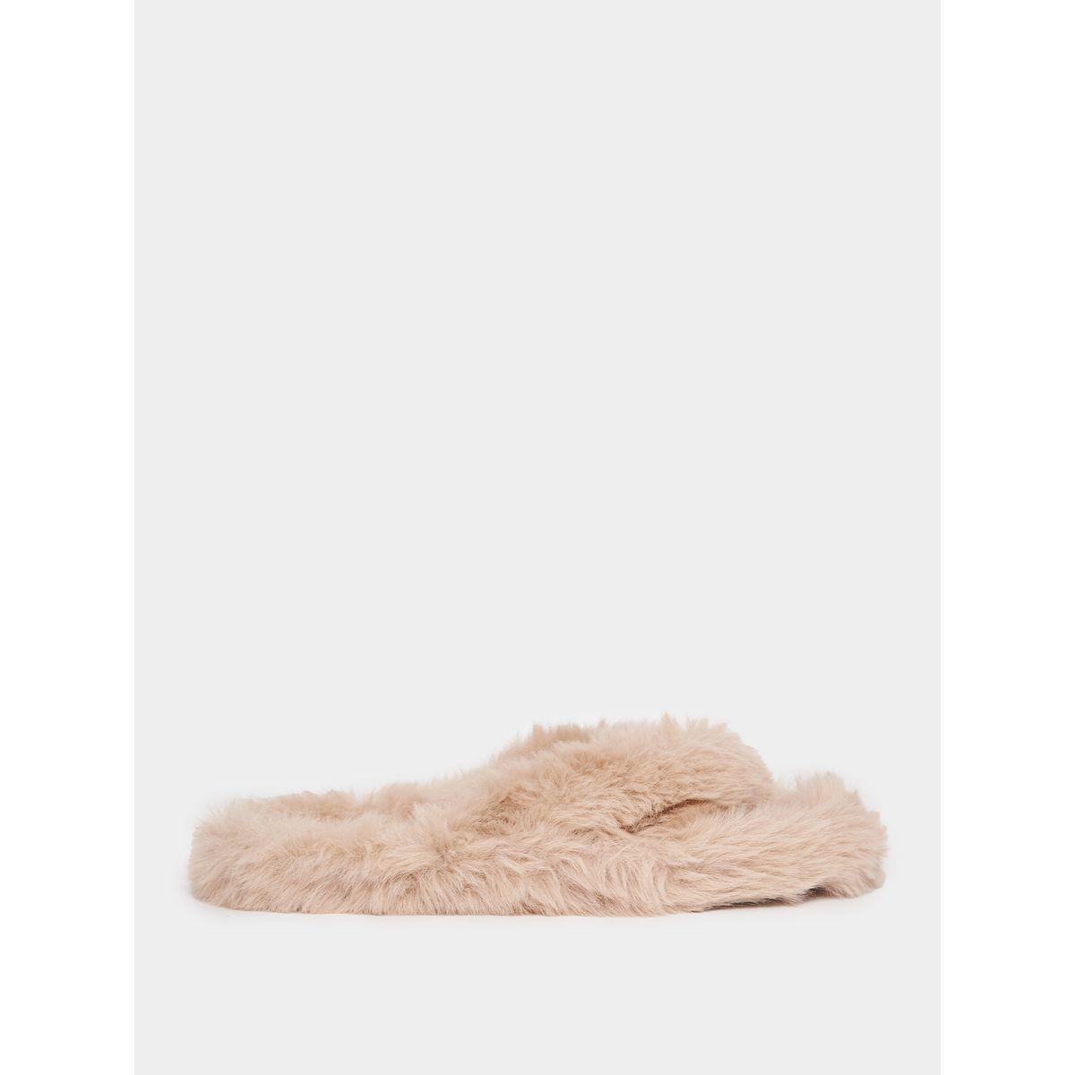 Styli Furry Cross Strap Bedroom Slippers-women-shoes-bedroomslippers-image-1