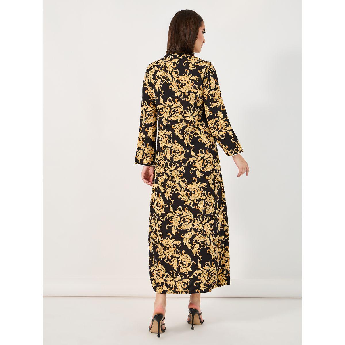 Styli Ornate Print Jalabiya with Piping Detail-women-arabicclothing-jalabiyas-image-6