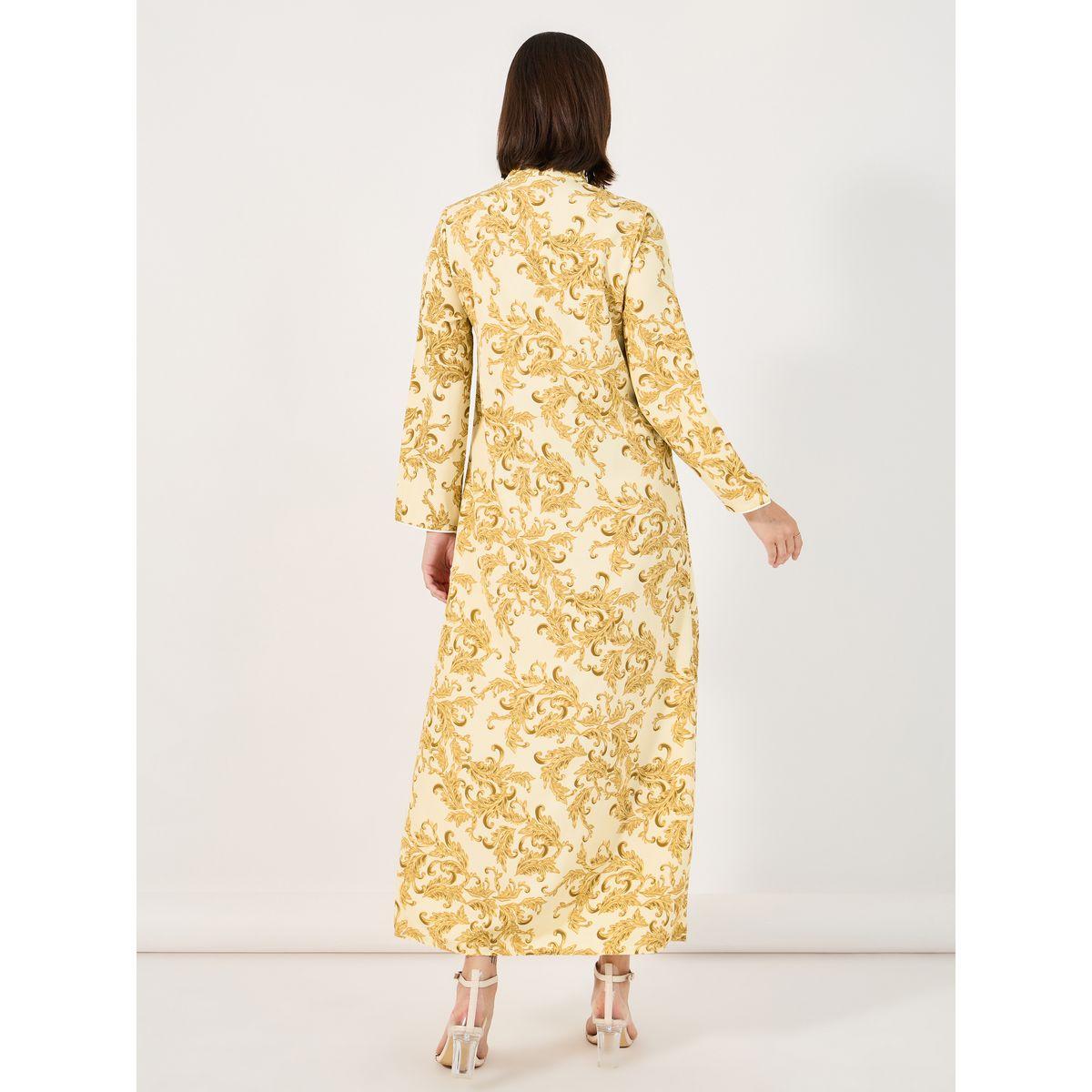 Styli Ornate Print Jalabiya with Piping Detail-women-arabicclothing-jalabiyas-image-6