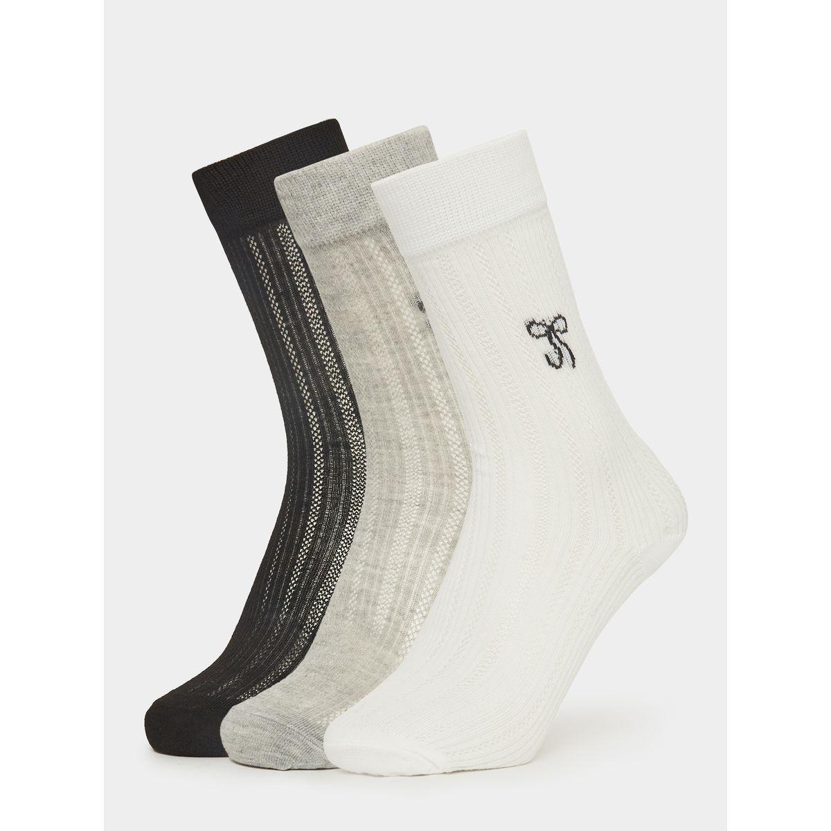 Styli Pack of 3 - Bow Detail Crew Length Socks-women-socksandstockings-image-1
