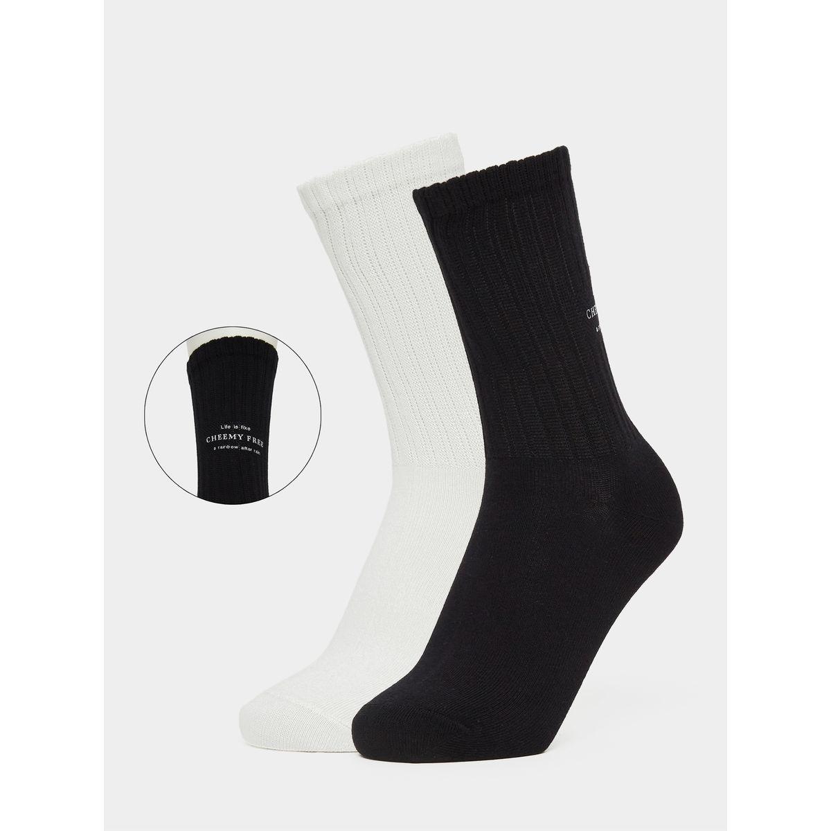 Styli Set of 2 -  Slogan Detail Crew Length Socks-women-socksandstockings-image-1