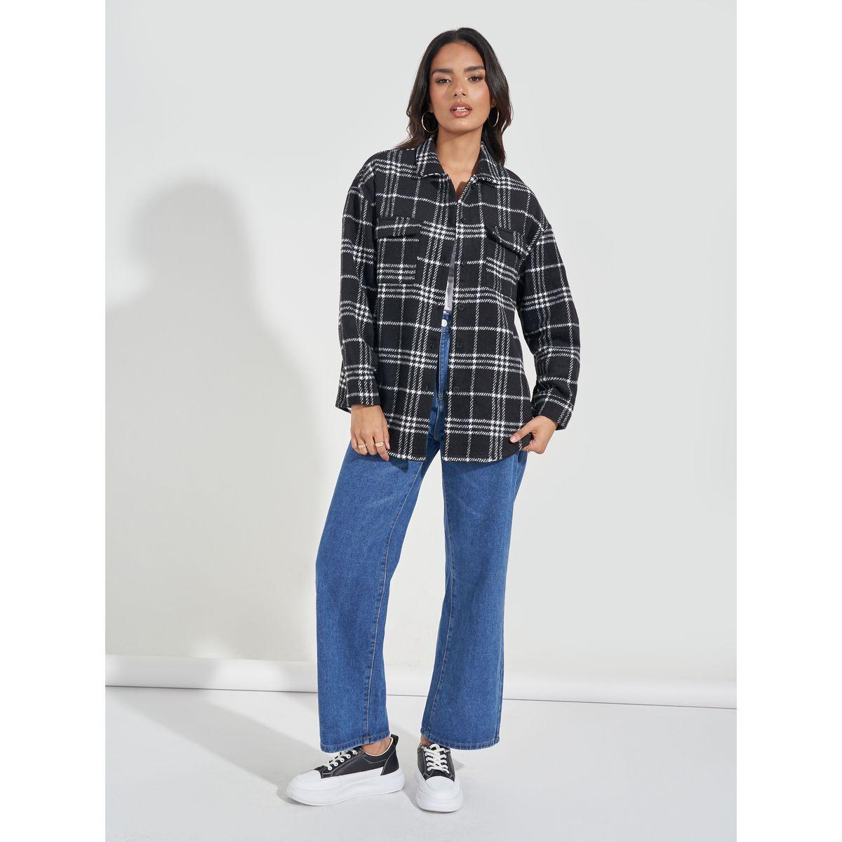 Styli Oversized Longline Wool Like Checked Shacket-women-winterwear-coatsandjackets-jackets-image-2