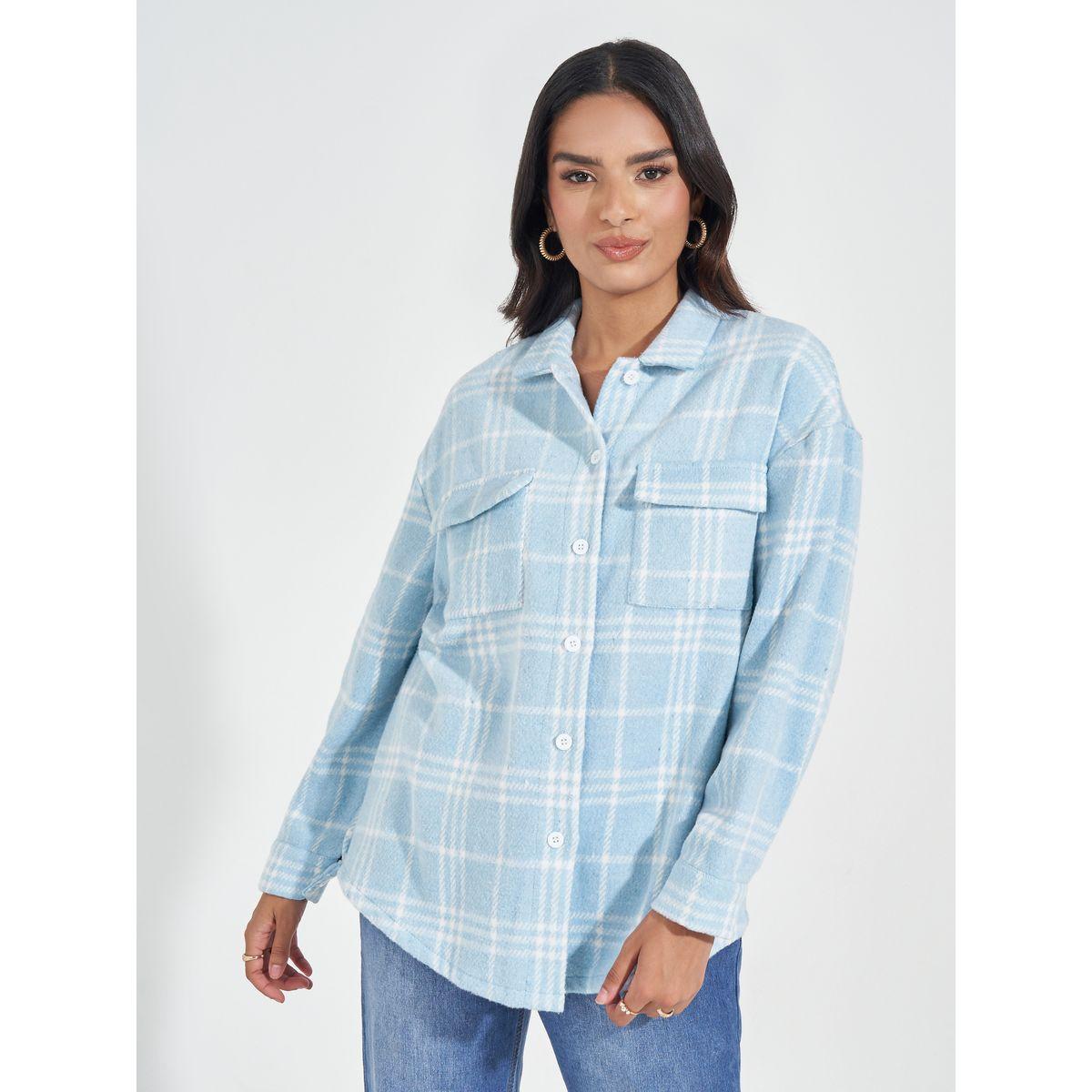 Styli Oversized Longline Wool Like Checked Shacket-women-winterwear-coatsandjackets-jackets-image-3