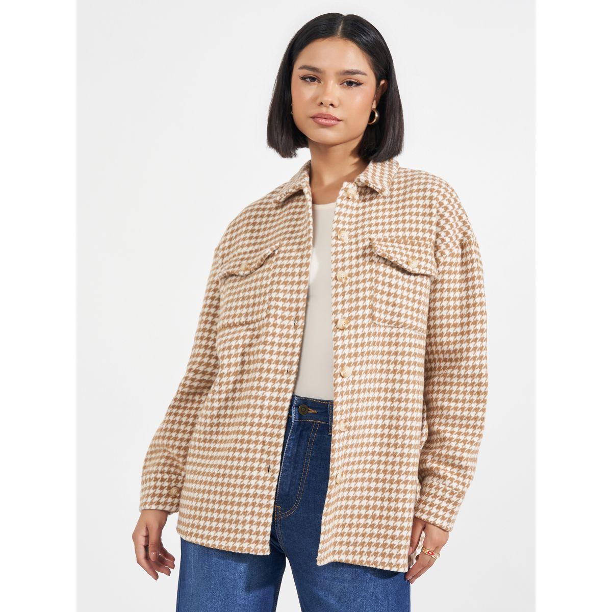 Styli Oversized Longline Houndstooth Shacket-women-winterwear-coatsandjackets-jackets-image-2