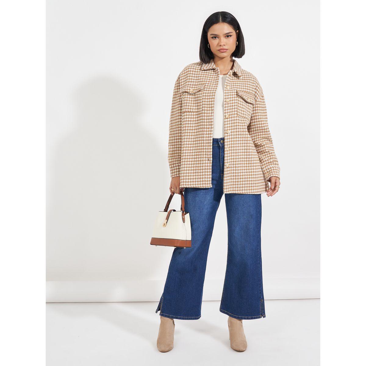 Styli Oversized Longline Houndstooth Shacket-women-winterwear-coatsandjackets-jackets-image-3