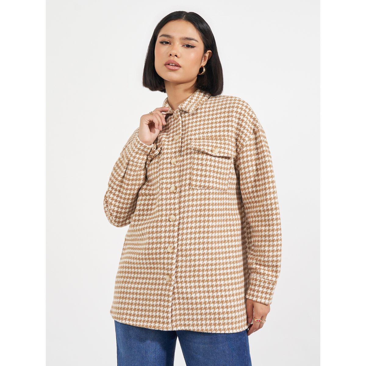Styli Oversized Longline Houndstooth Shacket-women-winterwear-coatsandjackets-jackets-image-4
