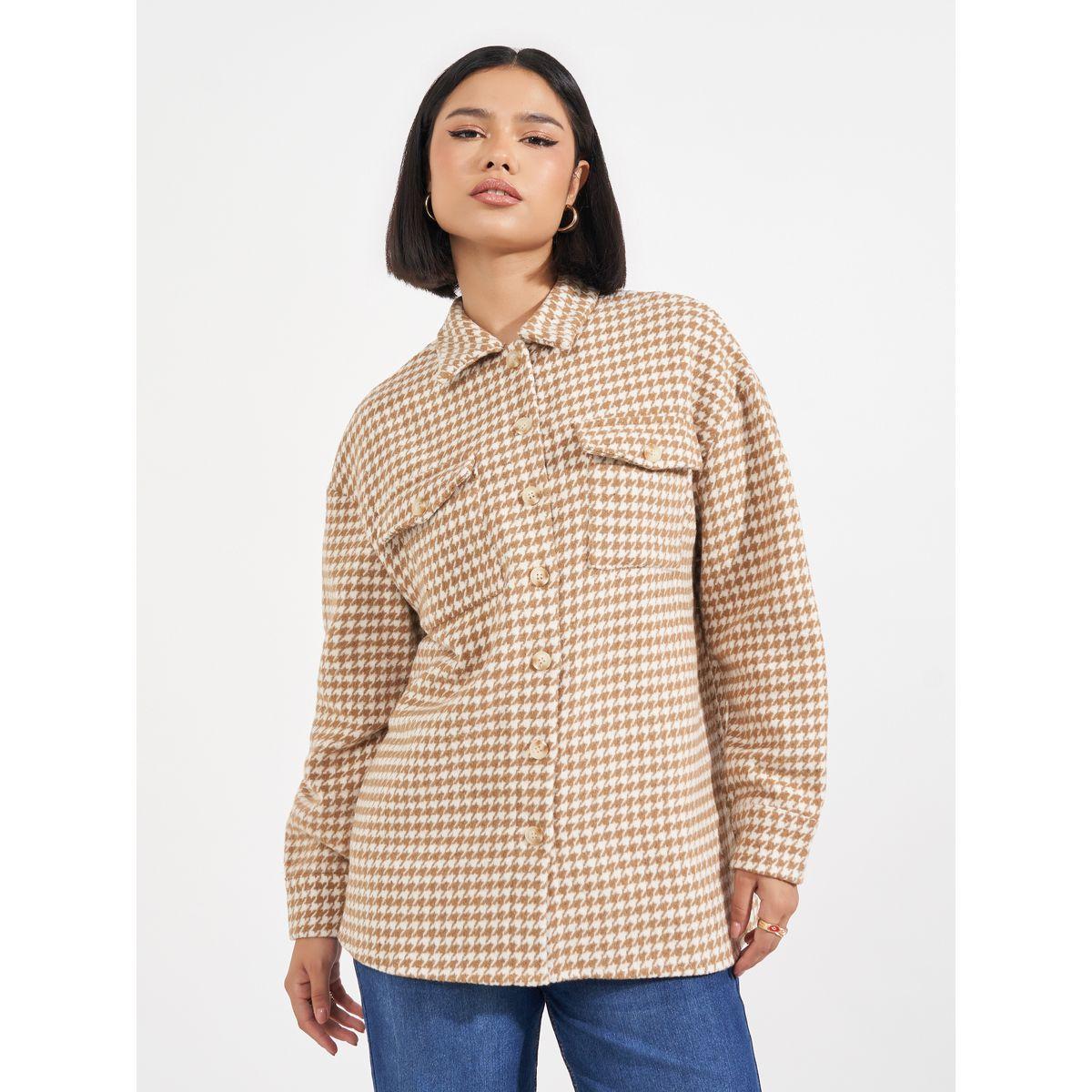 Styli Oversized Longline Houndstooth Shacket-women-winterwear-coatsandjackets-jackets-image-5