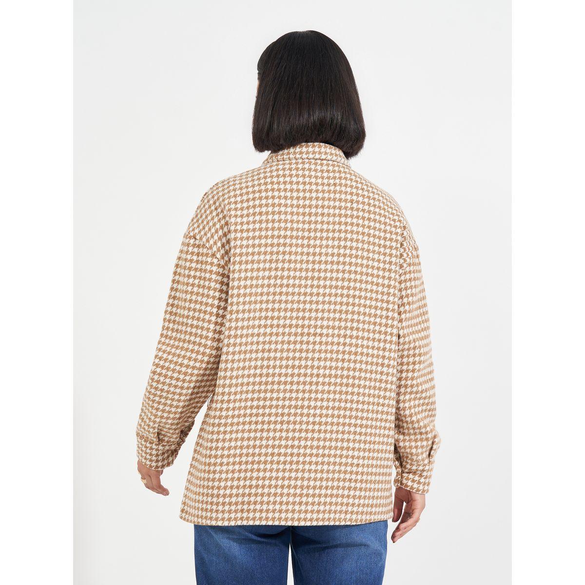 Styli Oversized Longline Houndstooth Shacket-women-winterwear-coatsandjackets-jackets-image-7