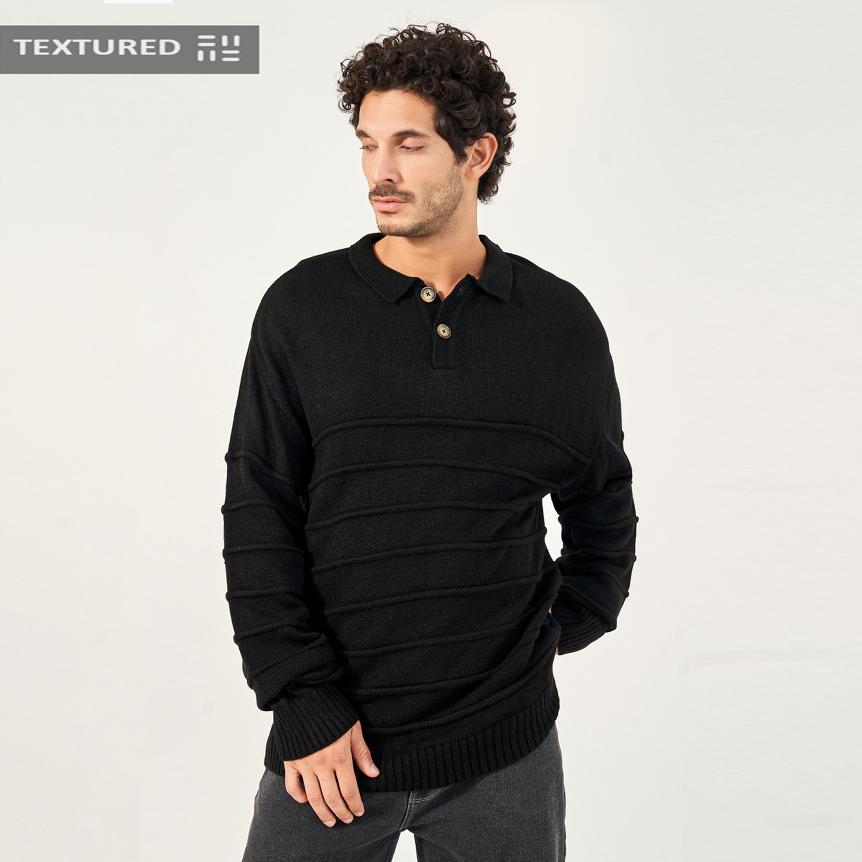 Styli Pintuck Textured Relaxed Fit Crew Neck Sweater-men-winterwear-sweatersandpullovers-image-1
