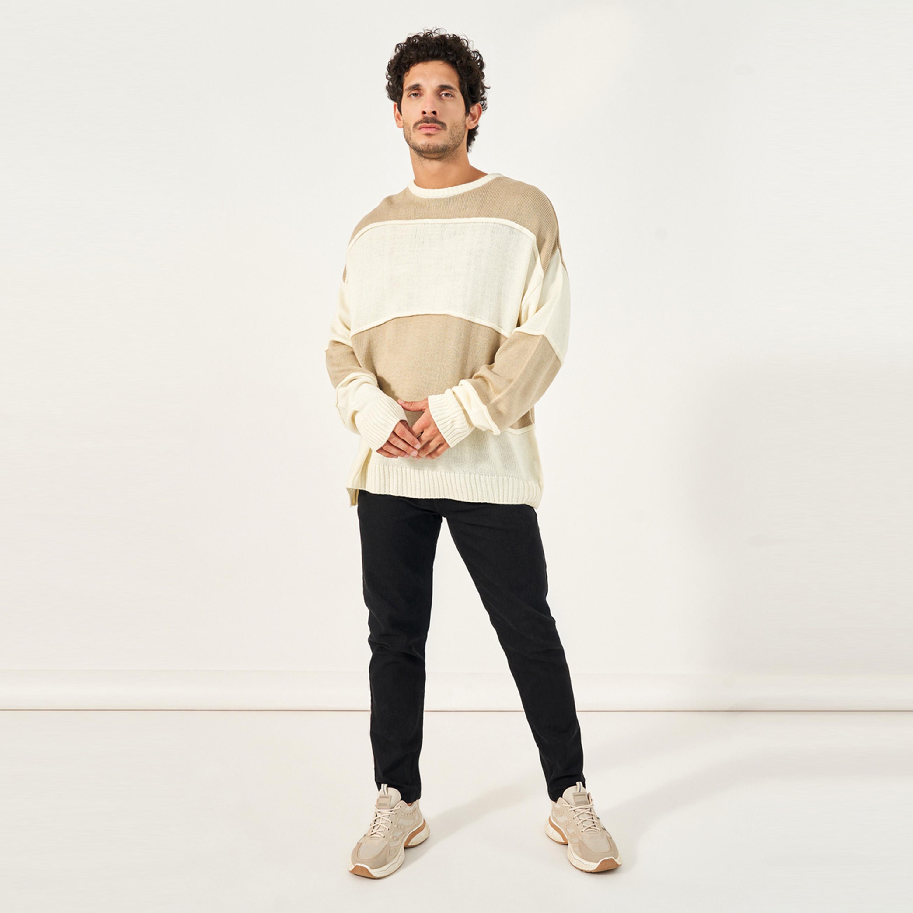 Styli Textured Knit Oversized Crew Neck Sweater-men-winterwear-sweatersandpullovers-image-2