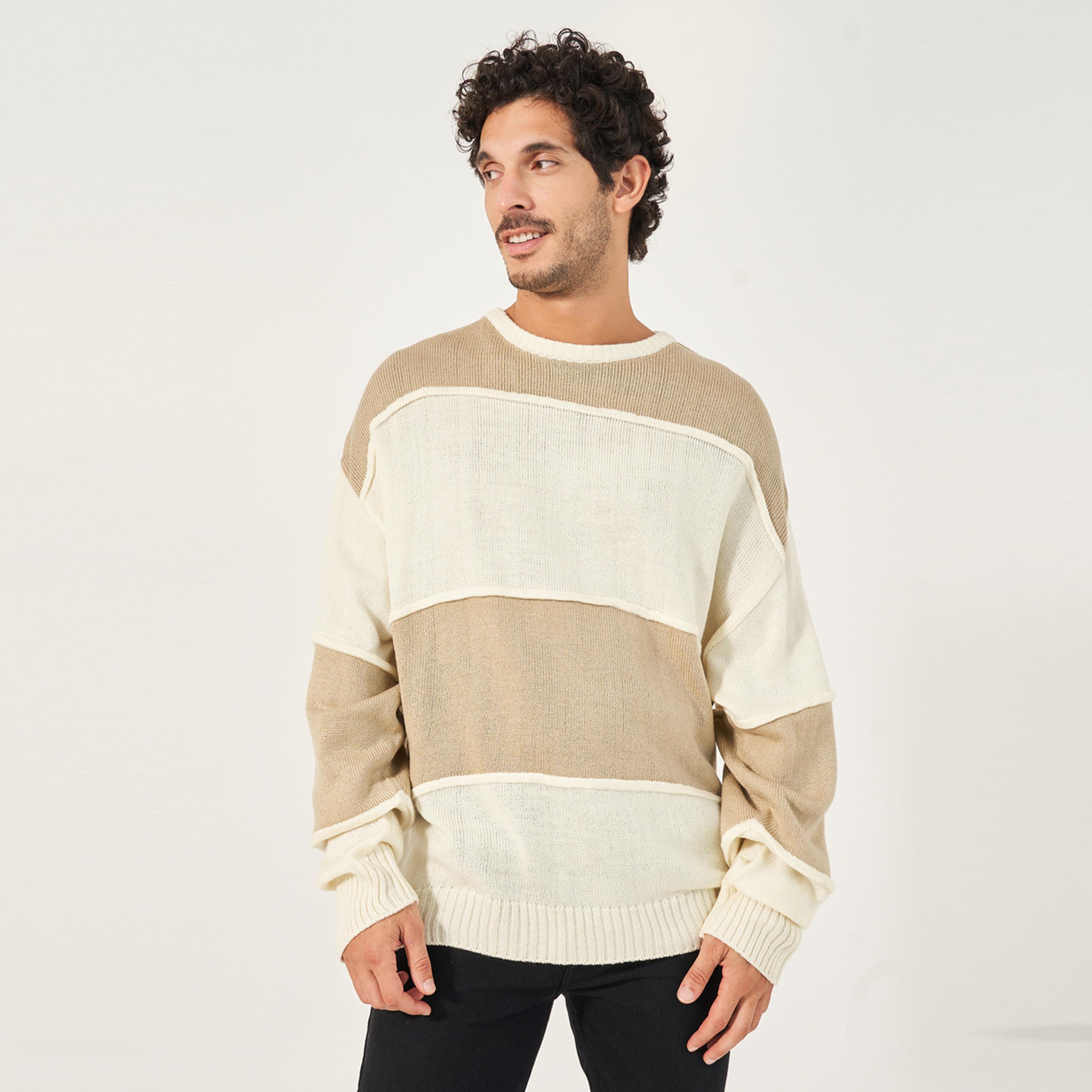 Styli Textured Knit Oversized Crew Neck Sweater-men-winterwear-sweatersandpullovers-image-3