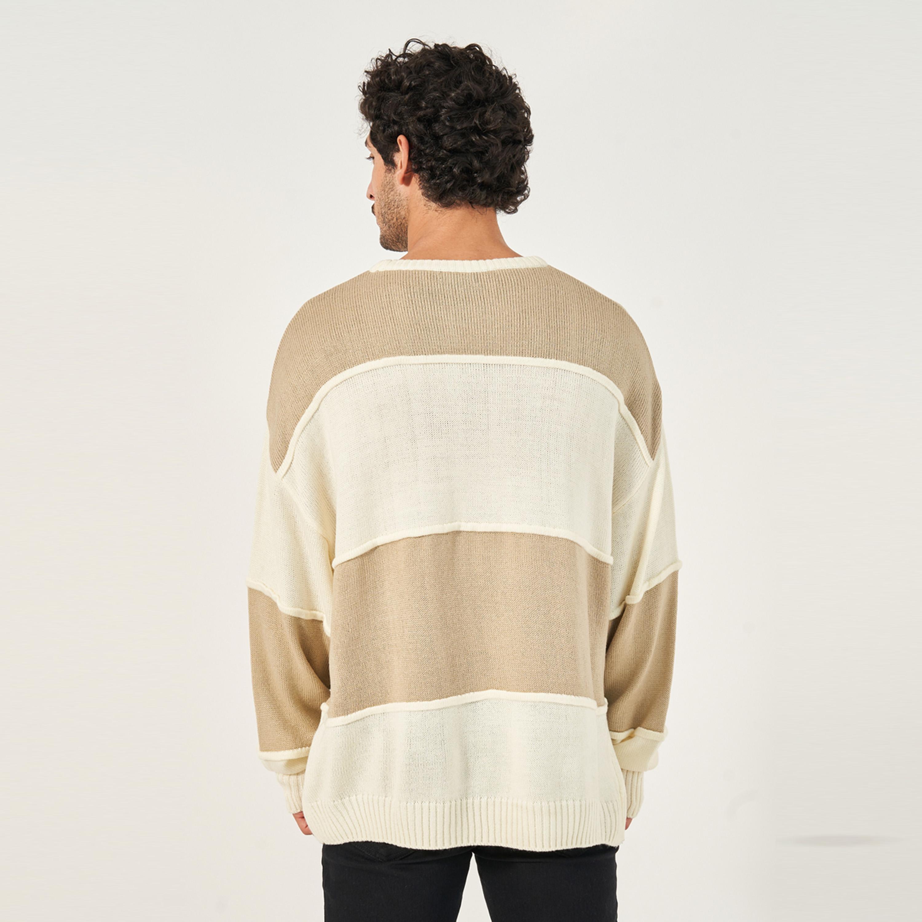 Styli Textured Knit Oversized Crew Neck Sweater-men-winterwear-sweatersandpullovers-image-5