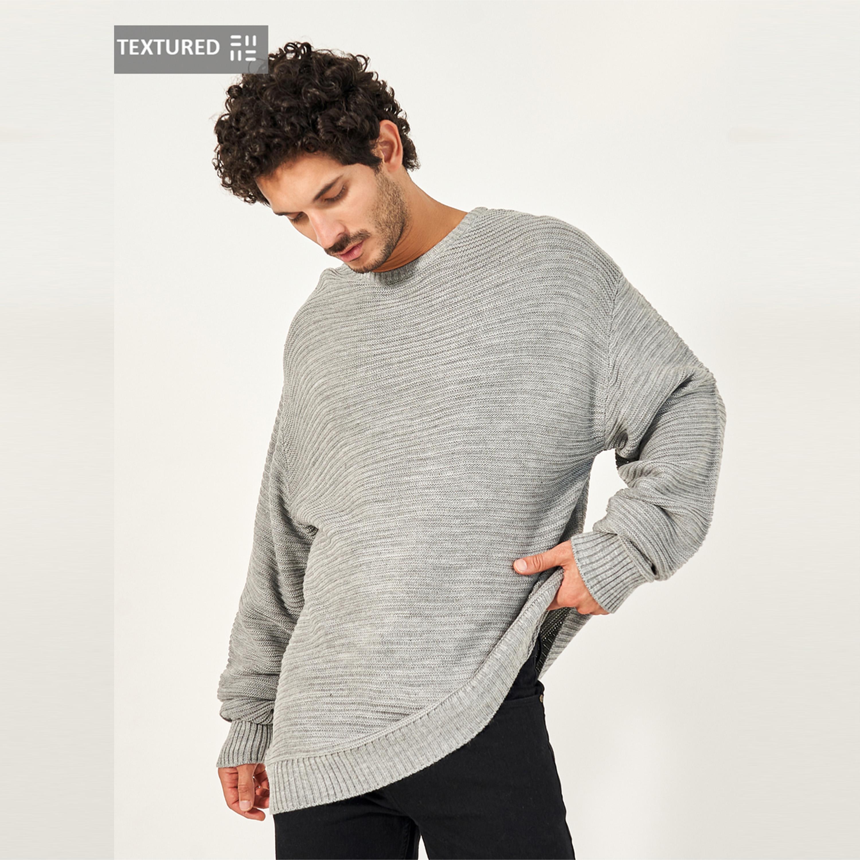 ستايلي - سترة بحبكة وافل وياقة دائرية وقصة مريحة-men-winterwear-sweatersandpullovers-image-1