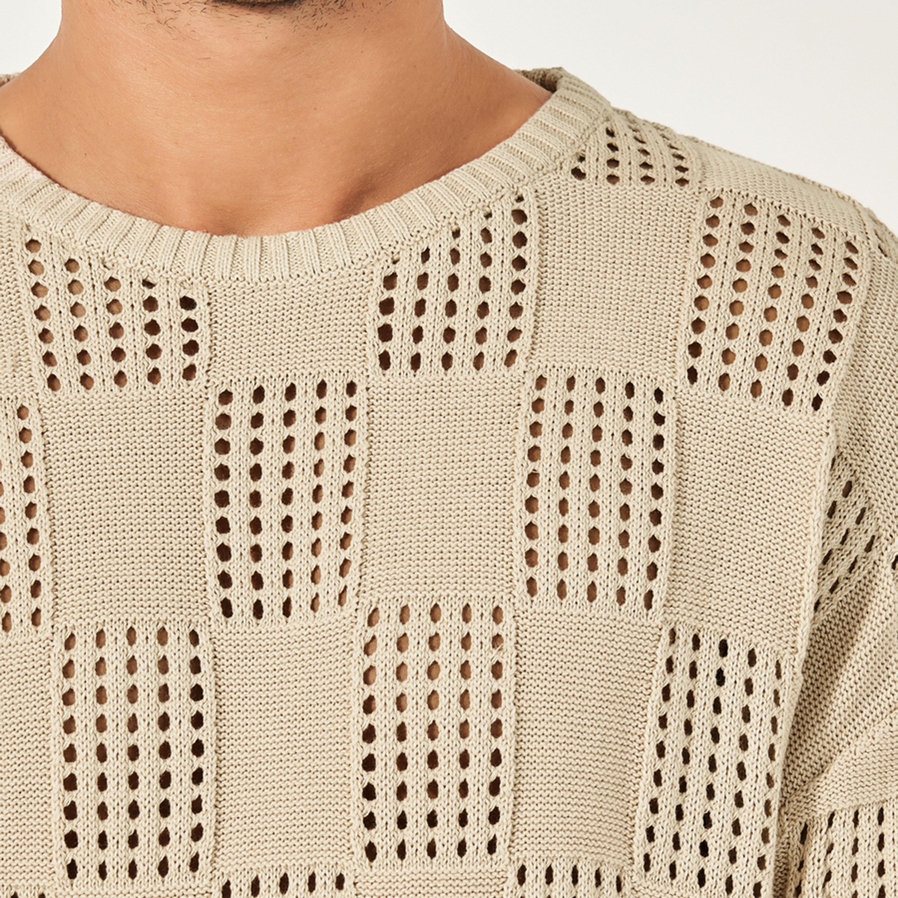 Styli Pointelle Knit Relaxed Fit Crew Neck Sweater-men-winterwear-sweatersandpullovers-image-3
