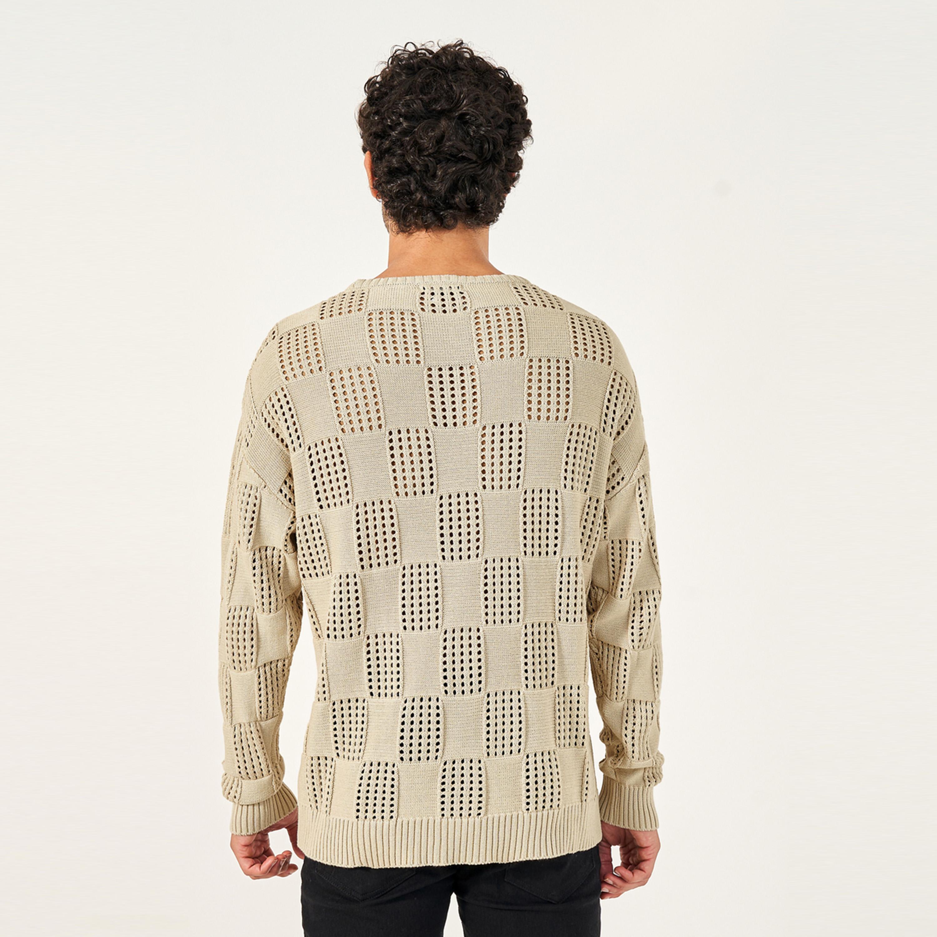 Styli Pointelle Knit Relaxed Fit Crew Neck Sweater-men-winterwear-sweatersandpullovers-image-4
