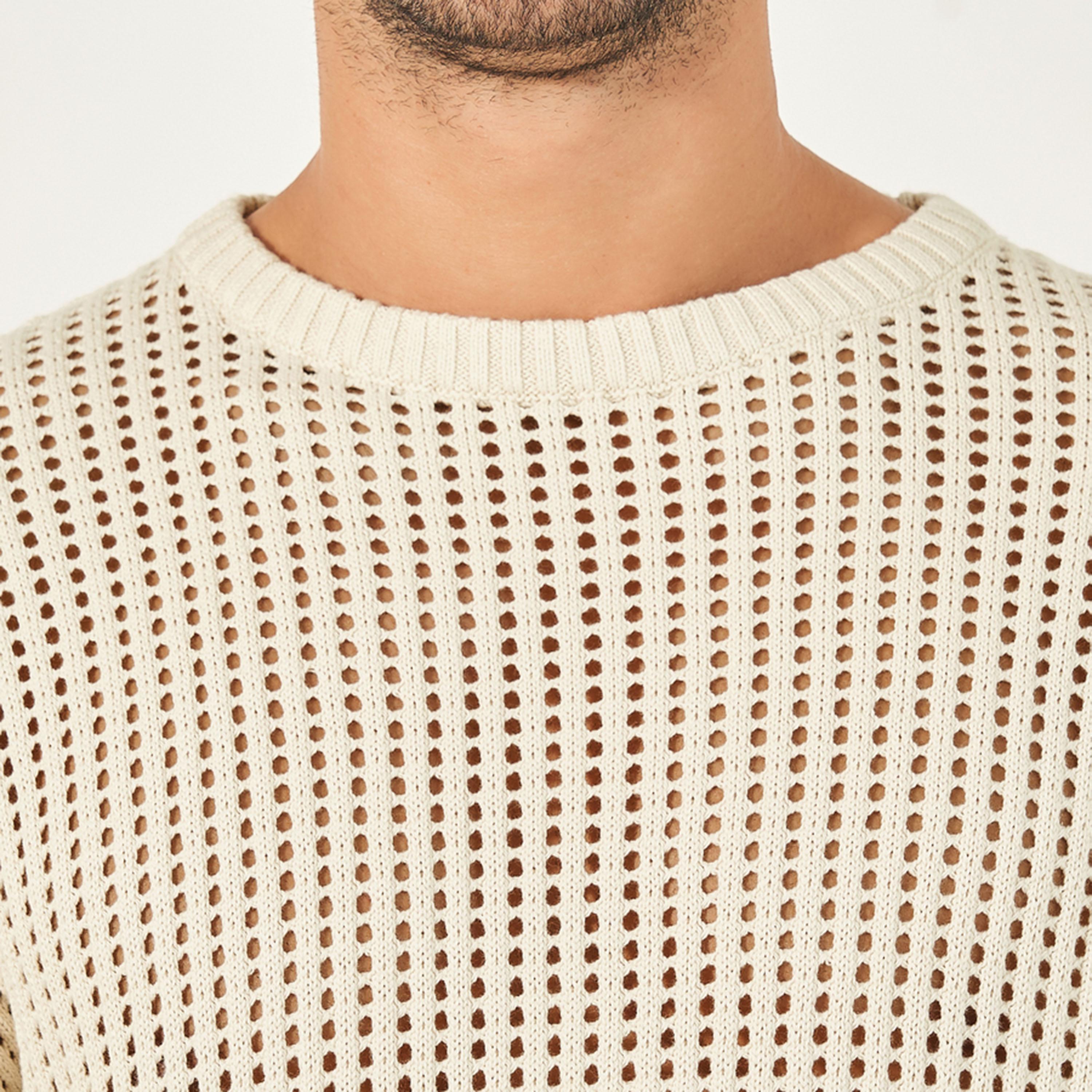 Styli Crochet Relaxed Fit Crew Neck Sweater-men-winterwear-sweatersandpullovers-image-3
