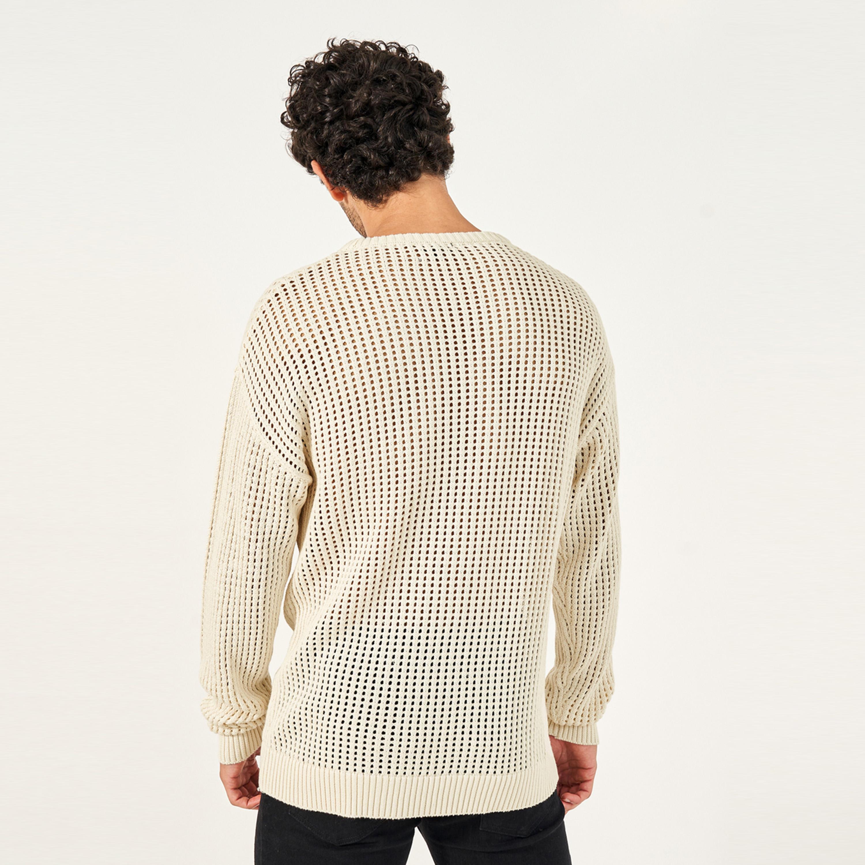 Styli Crochet Relaxed Fit Crew Neck Sweater-men-winterwear-sweatersandpullovers-image-4