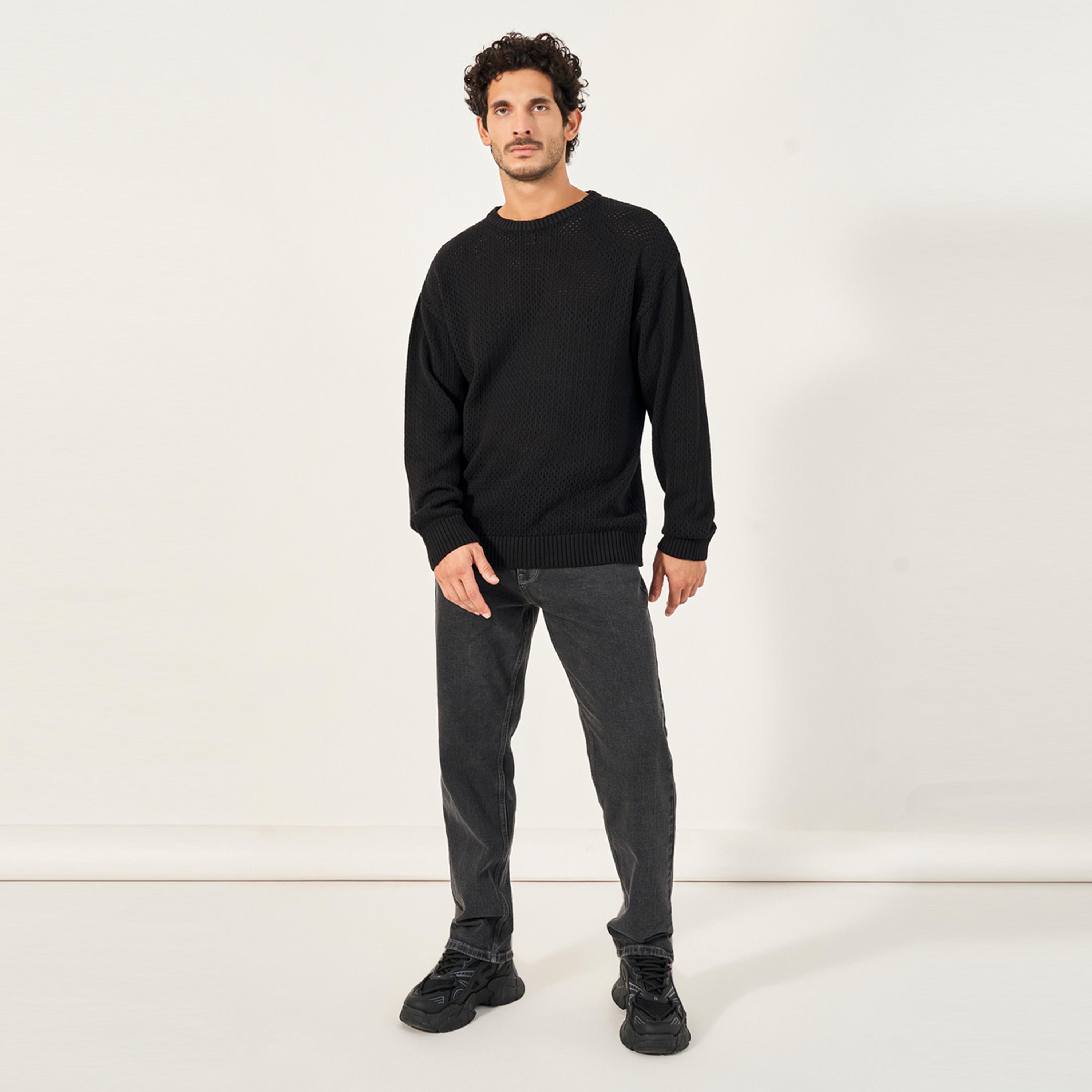 Styli Textured Knit Relaxed Fit Crew Neck Sweater-men-winterwear-sweatersandpullovers-image-2