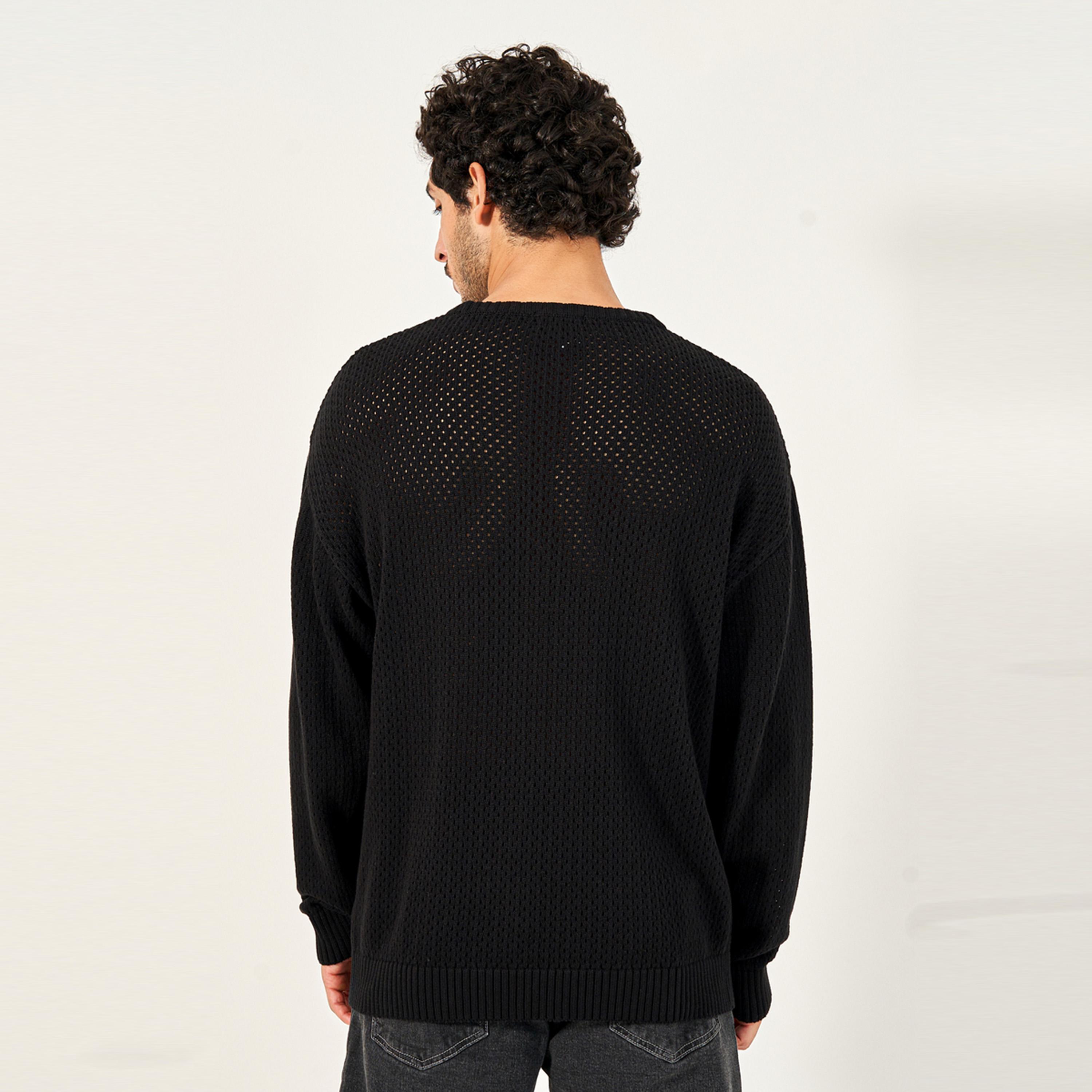 Styli Textured Knit Relaxed Fit Crew Neck Sweater-men-winterwear-sweatersandpullovers-image-4