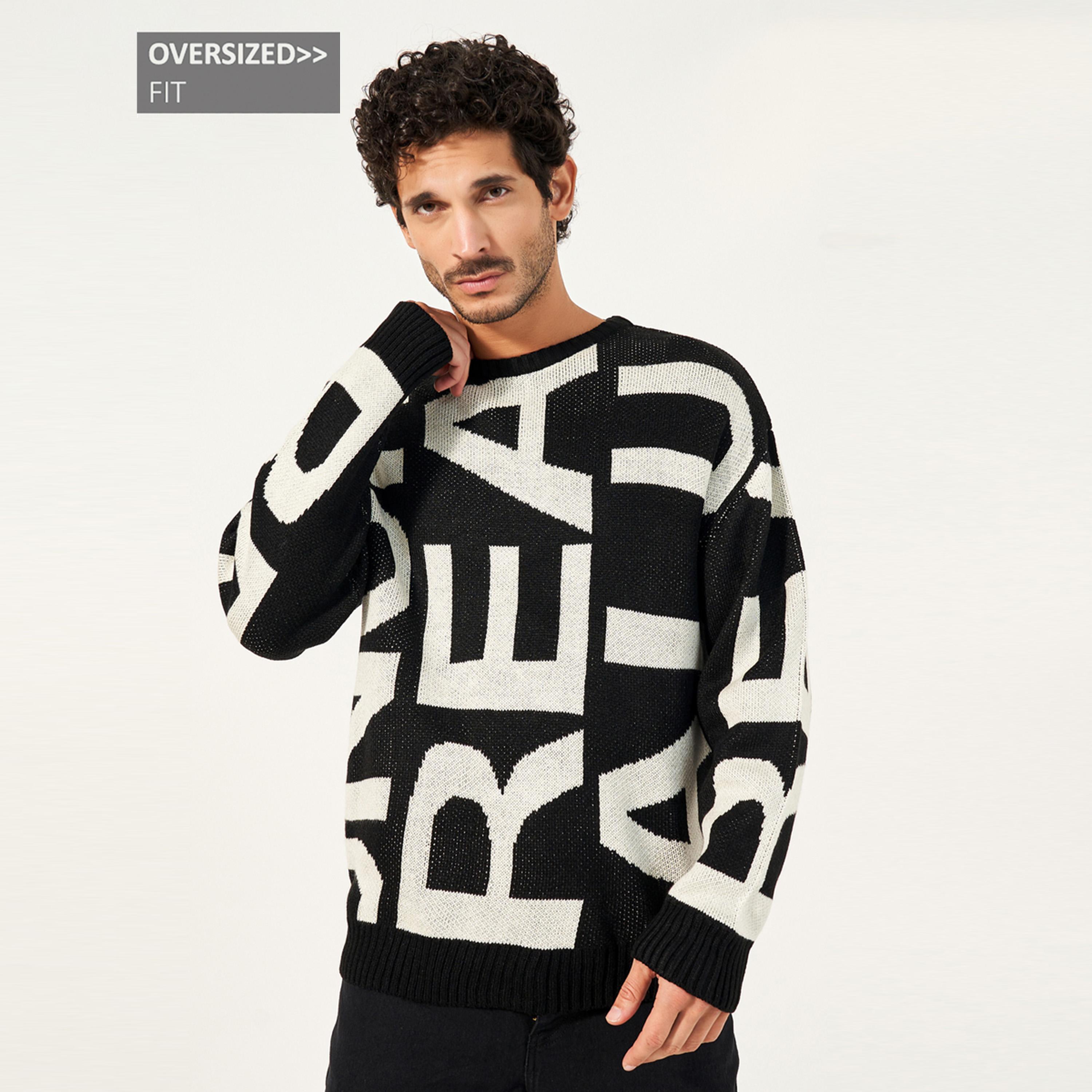 ستايلي - سترة جاكار محبوكة كبيرة الحجم-men-winterwear-sweatersandpullovers-image-4