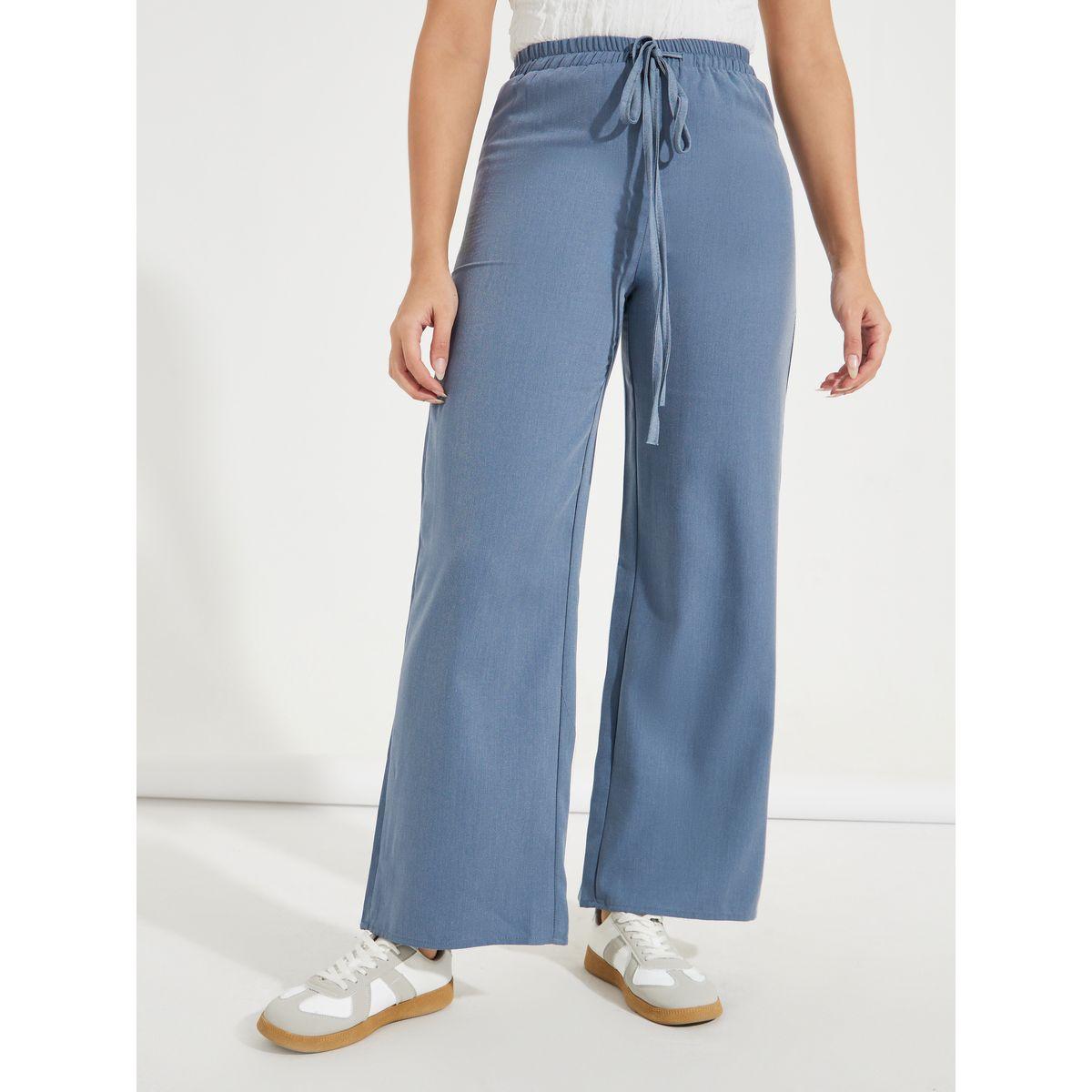 Styli Solid Straight Leg Pants with Drawstring-women-clothing-bottoms-trousers-image-2