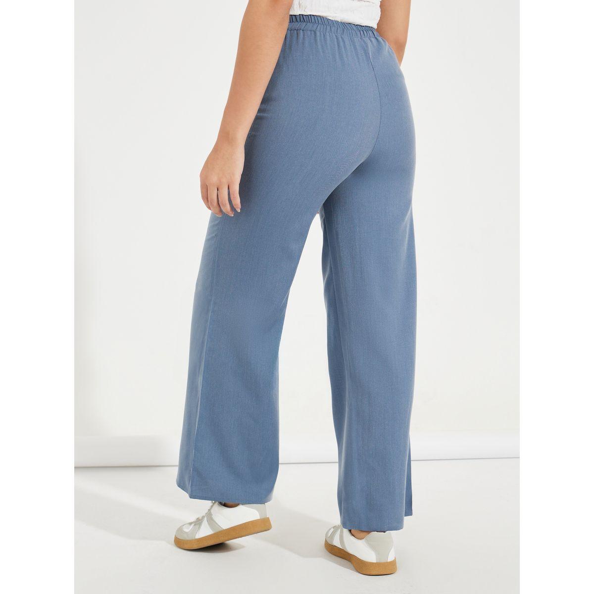 Styli Solid Straight Leg Pants with Drawstring-women-clothing-bottoms-trousers-image-4