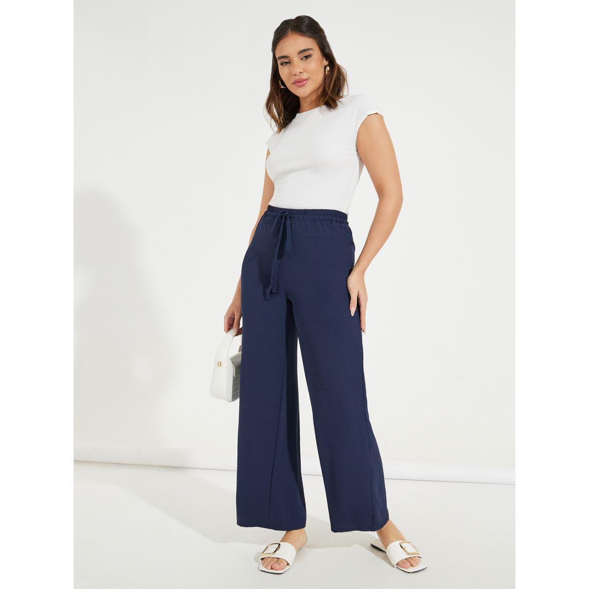 بنطال سادة بأرجل مستقيمة وأربطة-women-clothing-bottoms-trousers-image-4