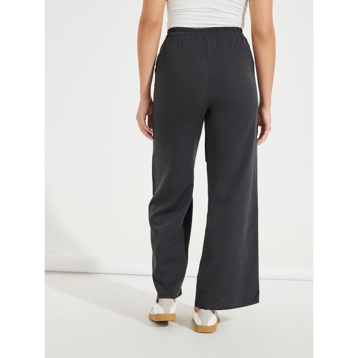 Styli Solid Straight Leg Pants with Drawstring-women-clothing-bottoms-trousers-image-4