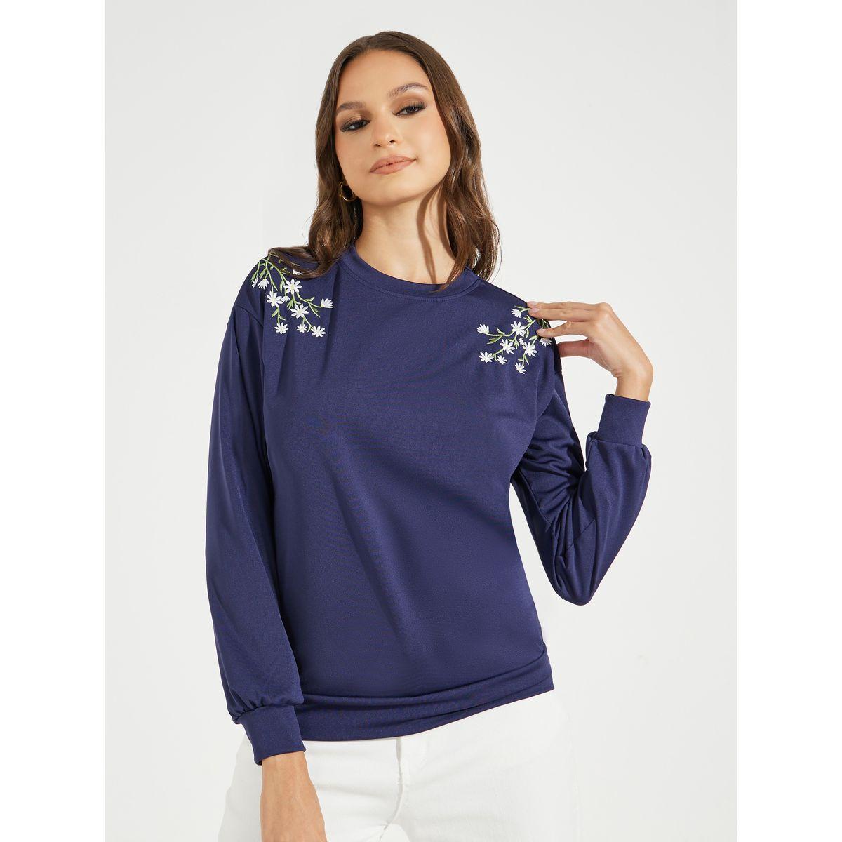 Styli Regular Fit Floral Embroidery Detail Sweatshirt-women-clothing-hoodiesandsweatshirts-sweatshirts-image-1