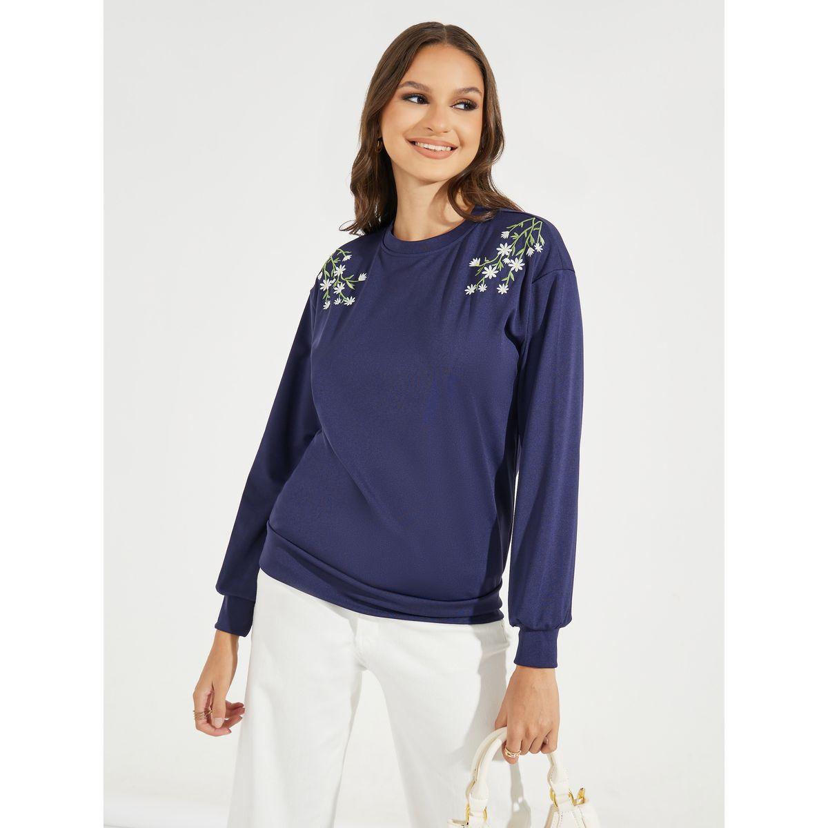 Styli Regular Fit Floral Embroidery Detail Sweatshirt-women-clothing-hoodiesandsweatshirts-sweatshirts-image-3