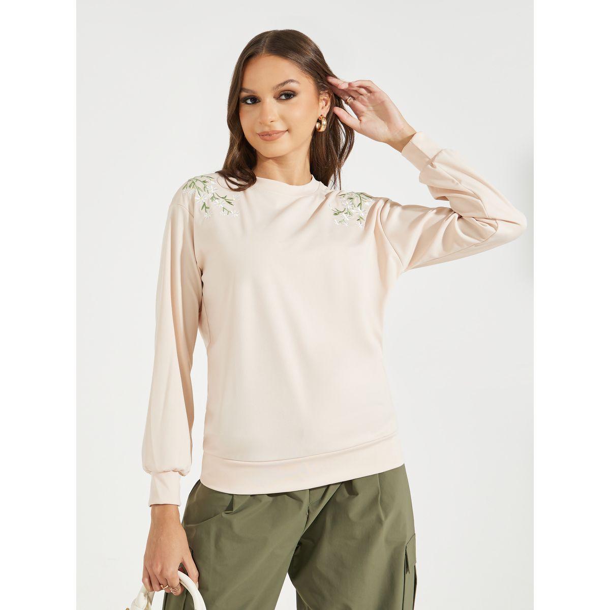 Styli Regular Fit Floral Embroidery Detail Sweatshirt-women-clothing-hoodiesandsweatshirts-sweatshirts-image-1