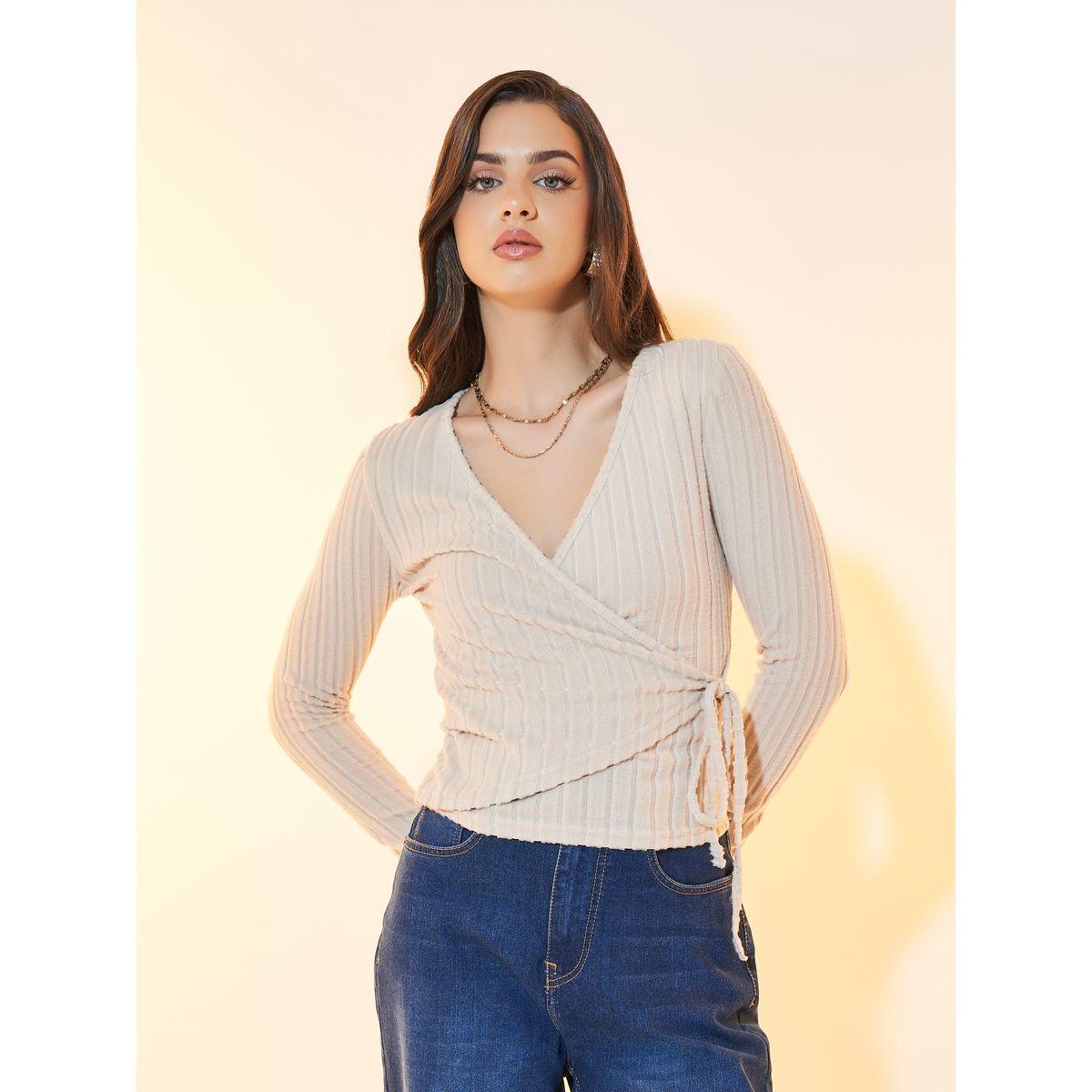 Styli Textured Knit Wrap Top-women-clothing-shirtsandblouses-blouses-image-1