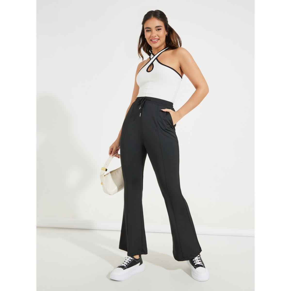 Styli High Rise Bootcut Pants with Drawstring-women-clothing-bottoms-trousers-image-1