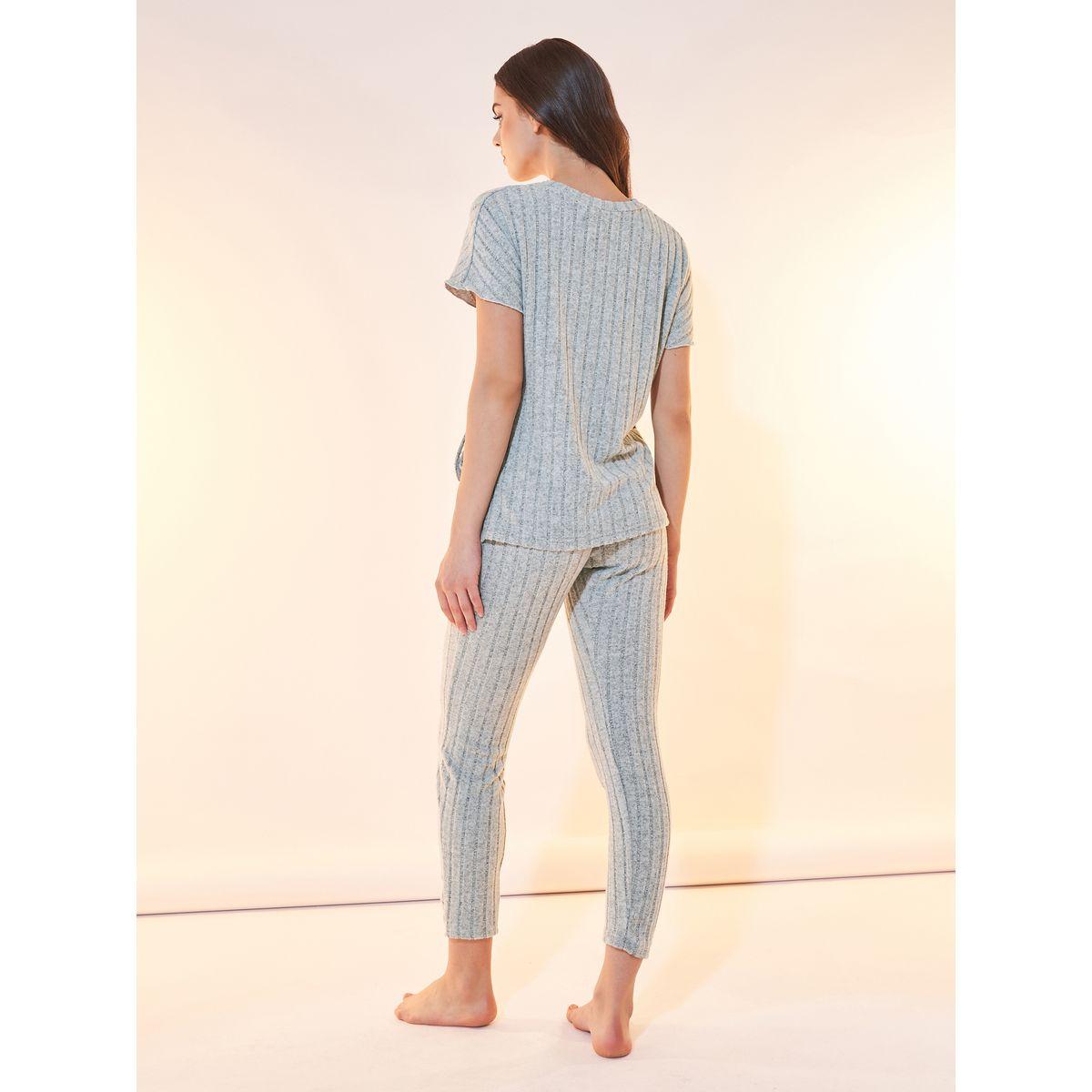 Styli Ribbed Knit Tie Detail Top & Leggings Set-women-clothing-nightwear-pyjamas-longsets-image-5
